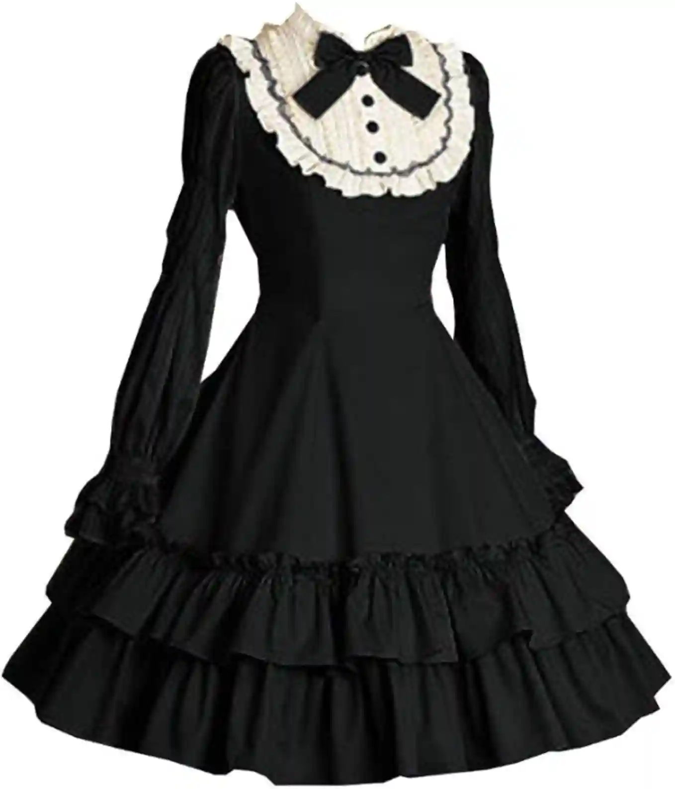 I-Youth Women Black Gothic Lolita Dress Long Sleeve Cosplay Costume