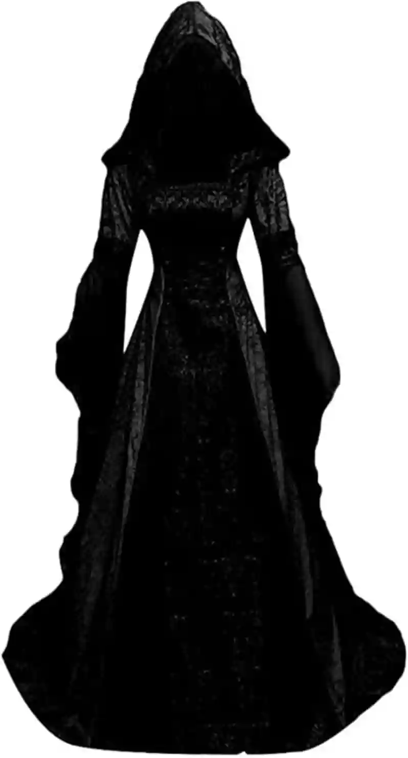 Women Gothic Hooded Witch Dress Medieval Halloween Costume