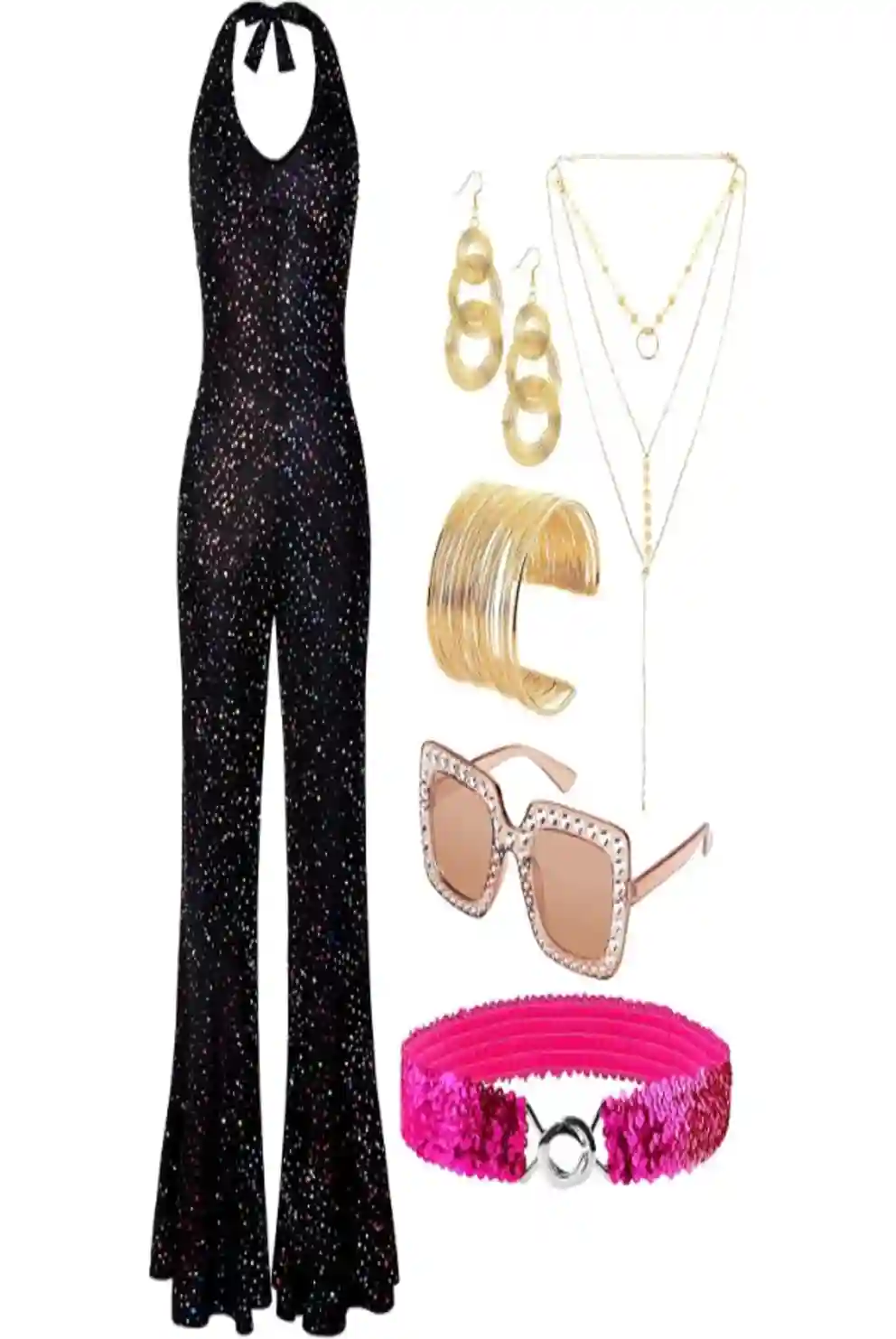 SOMSOC 70s Disco Jumpsuit Costume Set for Women