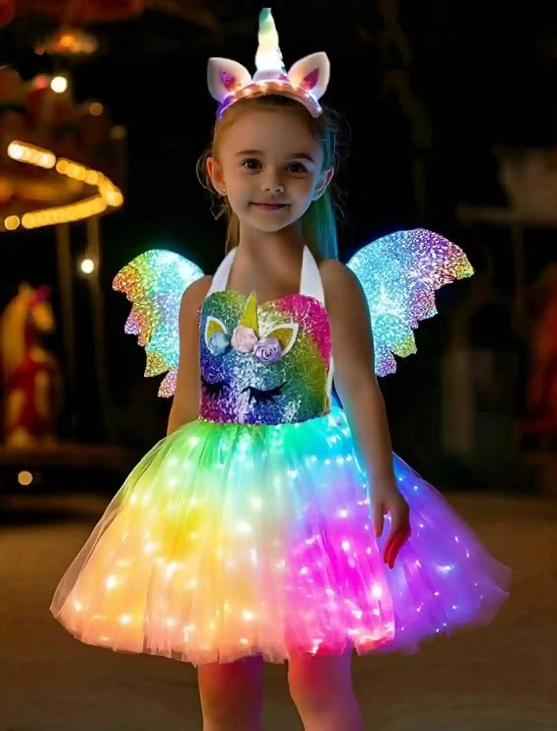 Girls Unicorn Costume Rainbow Unicorn Dress LED Light Up Tutu