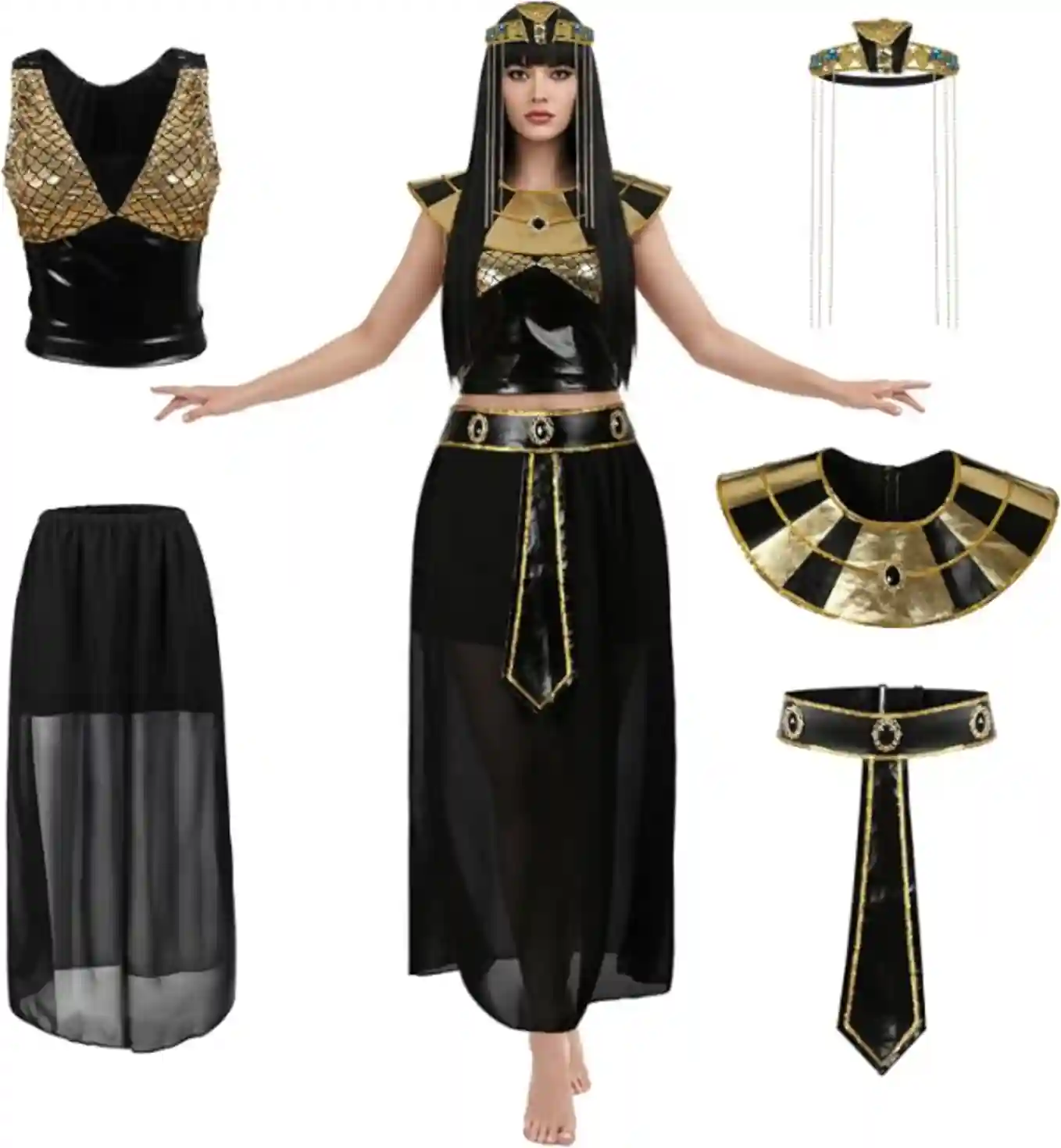 MCJC Egyptian Queen Costume Black and Gold Cleopatra Outfit