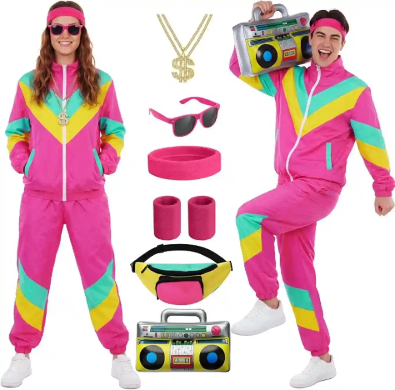 SOMSOC 80s Tracksuit Retro Windbreaker Set Neon Outfit