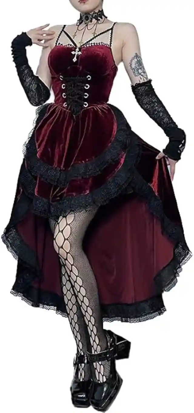 Gothic Dresses for Women Black Goth Dress Velvet Halter Outfit