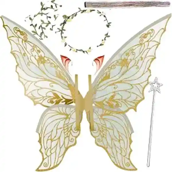 Fairy Wings for Adults Fairy Costume Set with Floral Garland and Wand