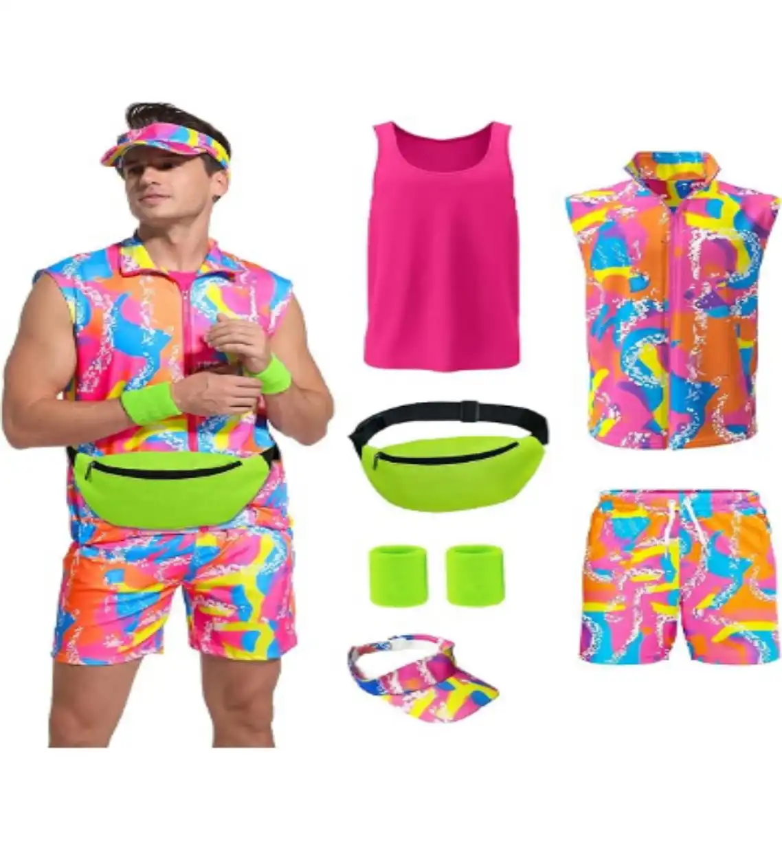 ZOKJFDK 80s Men Workout Costume Halloween Cosplay Couples Outfits Set
