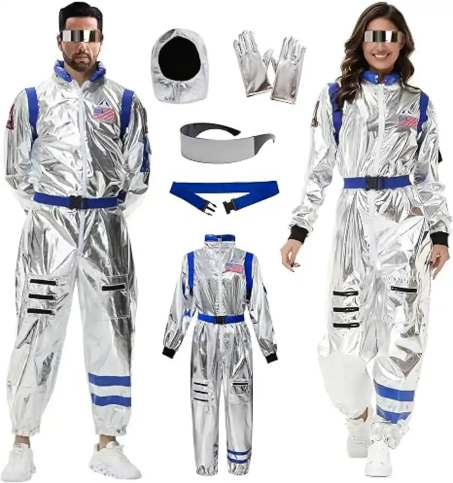 Akokvlar 5Pcs Adult Astronaut Costume Silver Spaceman Suit Set for Men Women