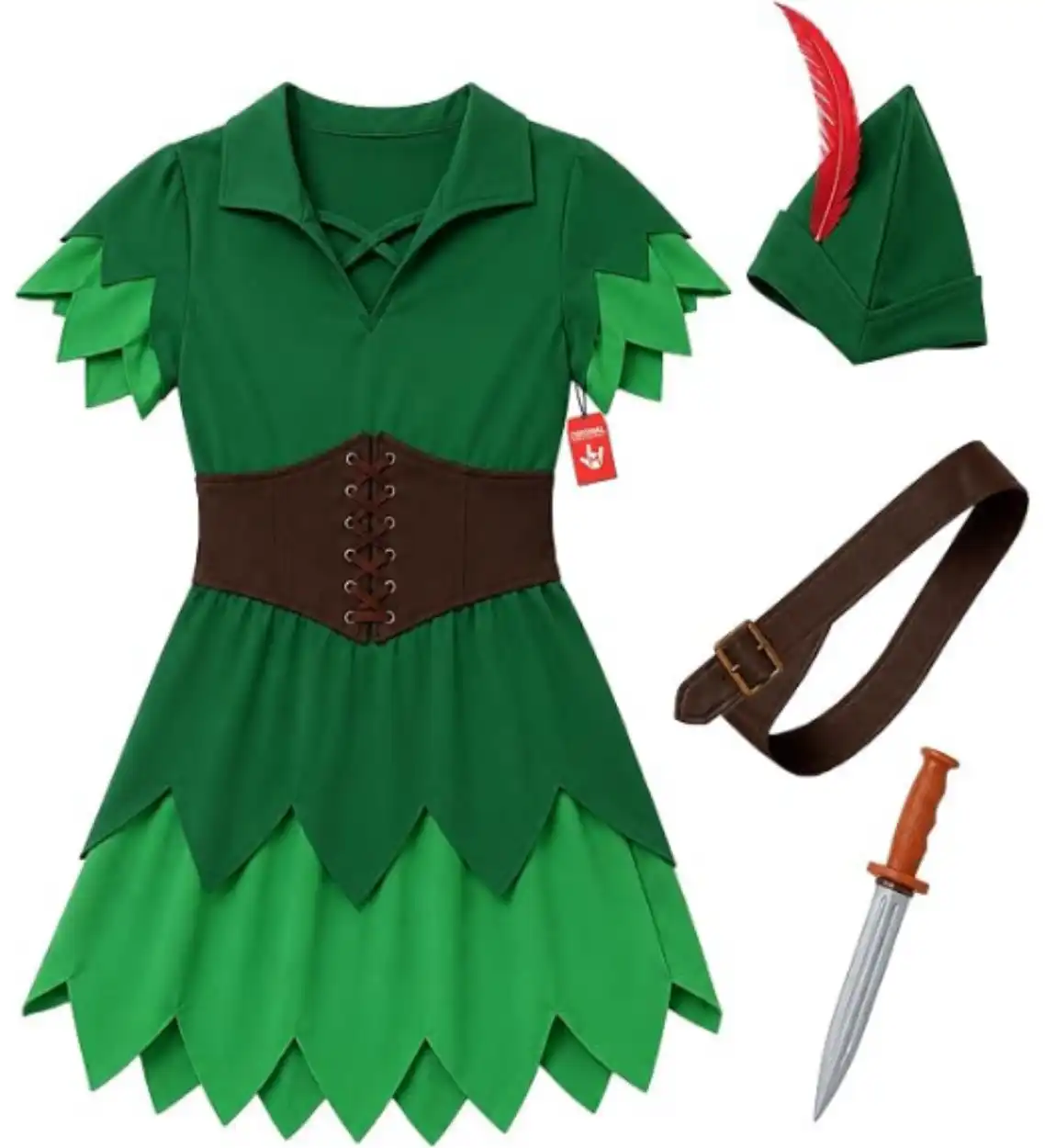 Morph Woodland Elf Costume Women Halloween Tiered Green Dress Corset Set