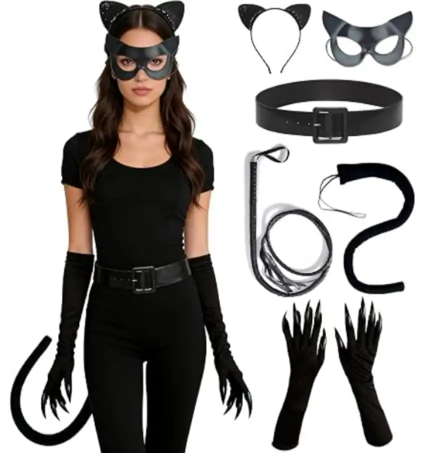 Feliardin Woman Cat Costume Accessories Adult Black Superhero Outfit Set