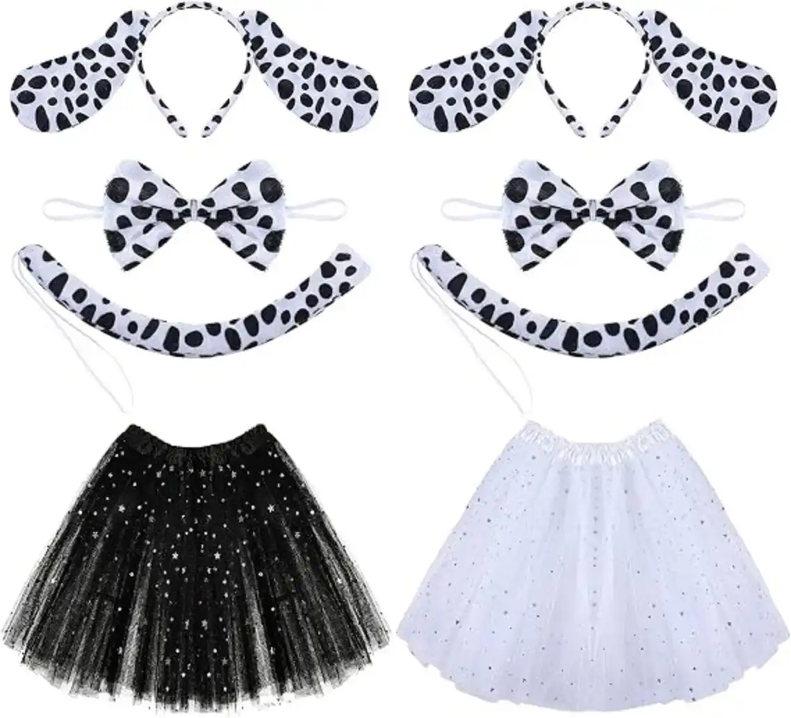 SATINIOR 2 Set Dalmatian Puppy Costume Accessories with Ears Headband Bowtie Tail Tutu Skirt