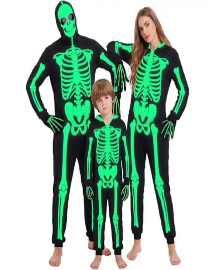 SOMSOC Family Matching Halloween Skeleton Costume Glow in the Dark Cosplay Jumpsuit Onesie