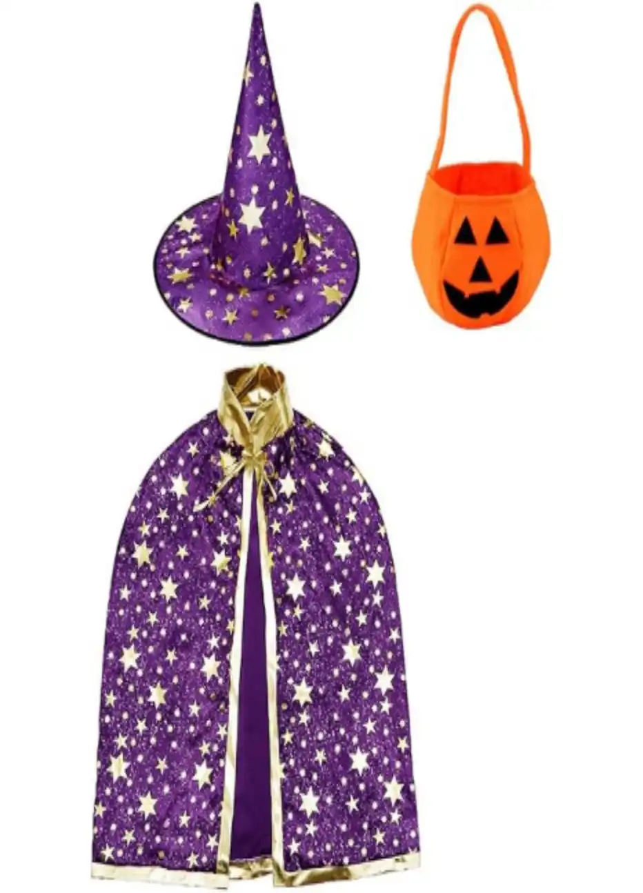 Jackcell Wizard Cape Witch Cloak with Hat Kids Halloween Cosplay Costume Set