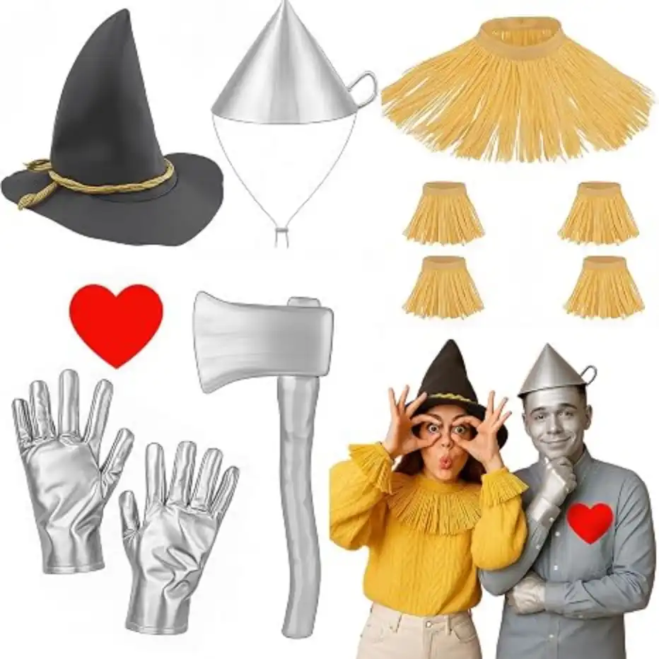 Mepase 10 Pcs Halloween Scarecrow Costume Accessories Set for Couple Matching Kit