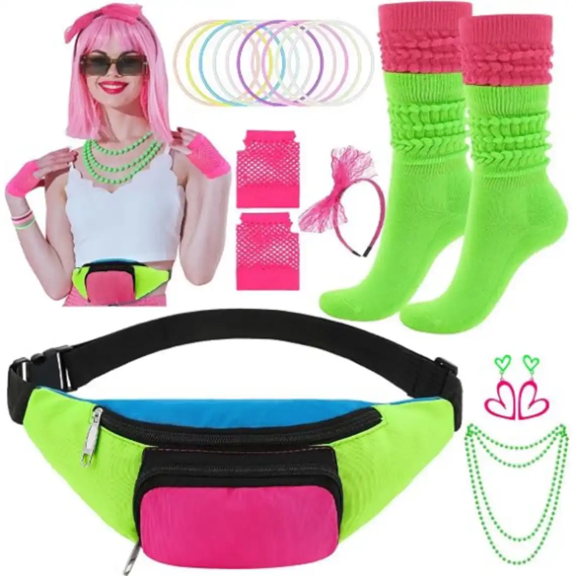 AOTHSO 24 Pieces Halloween Women 80s Costume Accessories Set