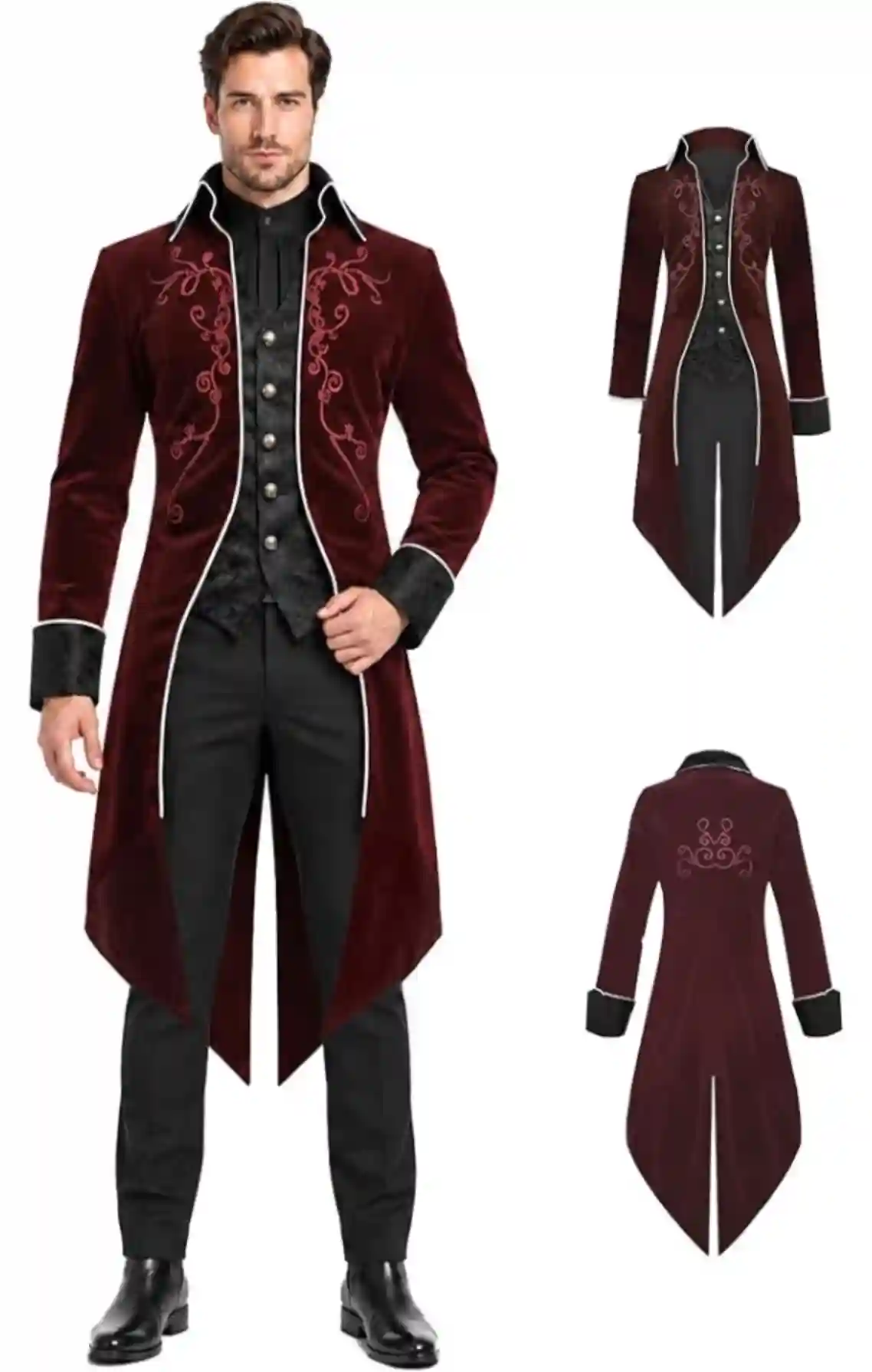 SIAEAMRG Mens Renaissance Pirate Halloween Costume Vampire Jackets Tailcoat