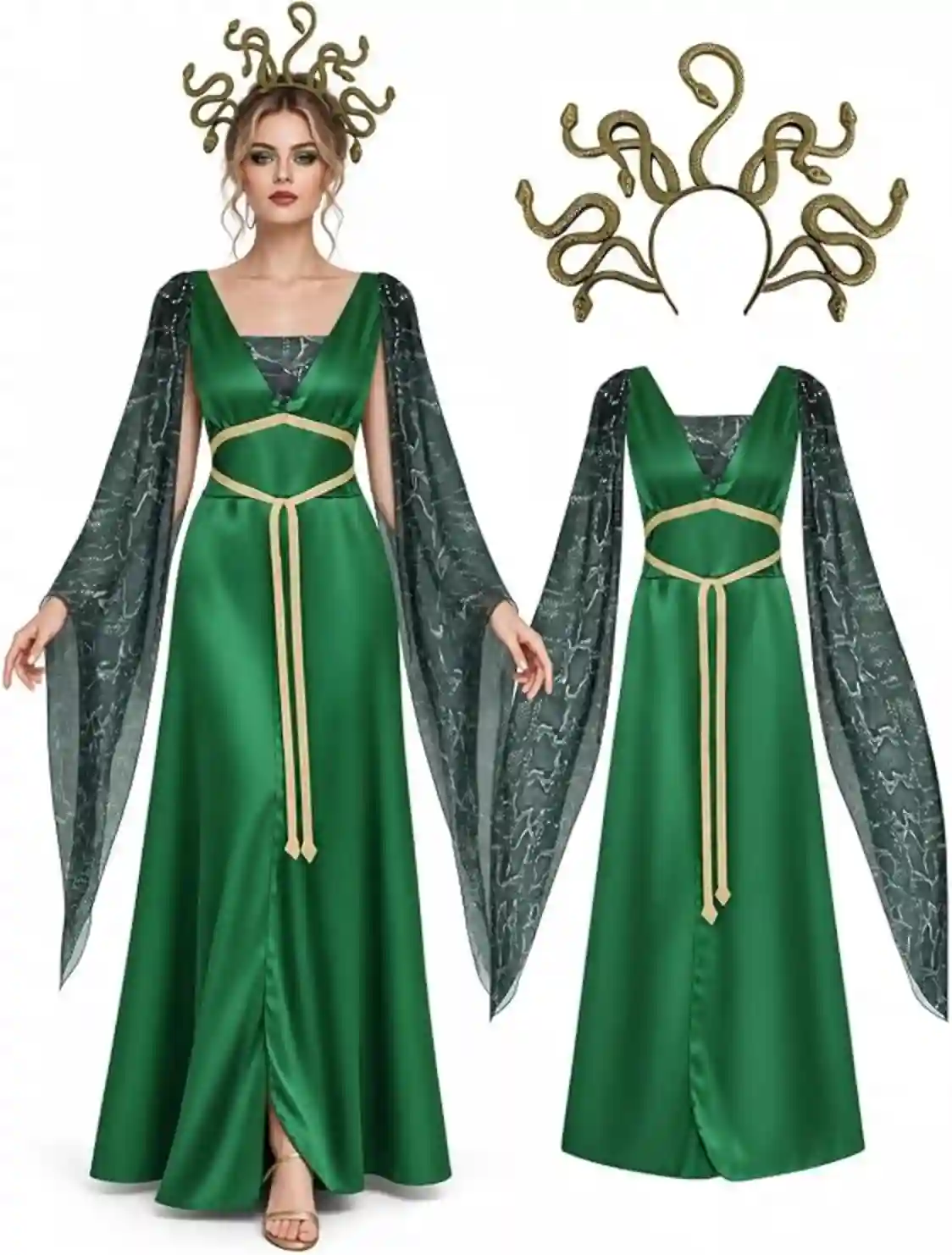 Medusa Costume for Women Adult Greek Goddess Green Dress