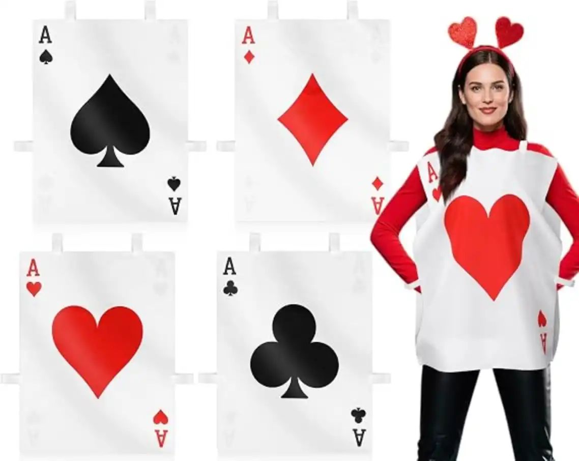 Skicuff 4 Sets Halloween Poker Card Costume Vests Spade Heart Diamond Club Designs
