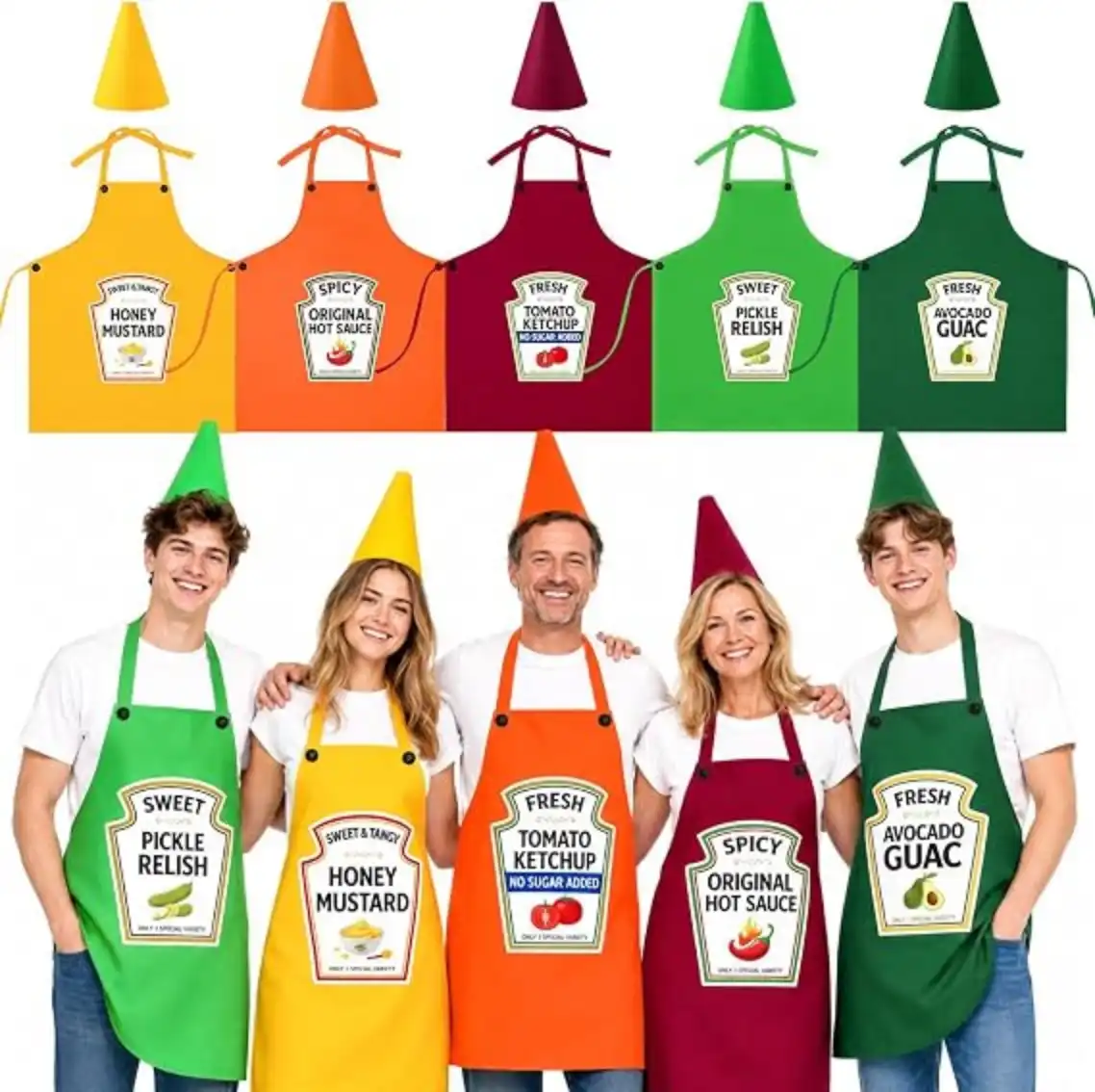 ZioTL Condiment Costume Apron Hats Set Funny Group Cosplay Outfit