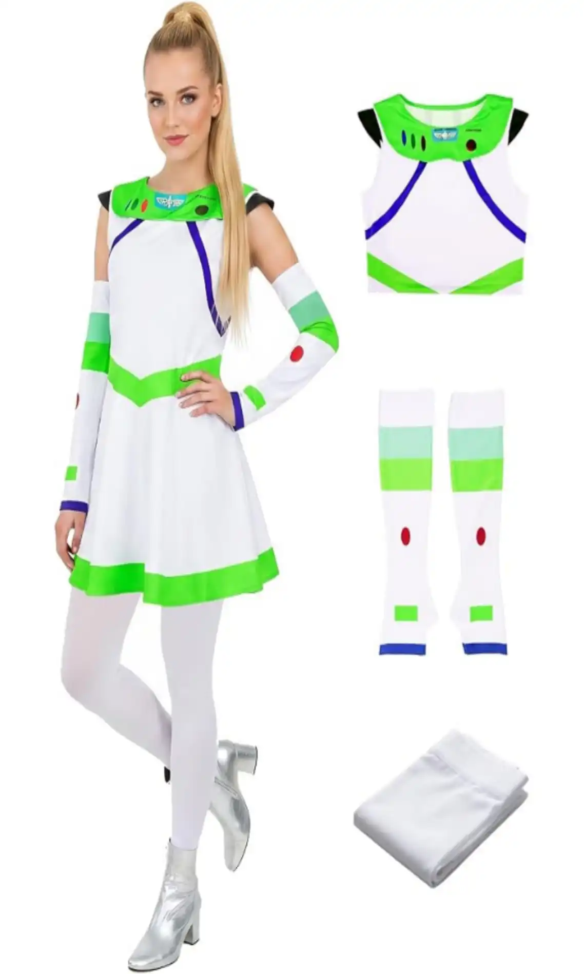 PAINEOMN Space Ranger Costume Women Toy Buzz Astronaut Dress Sleeves Leggings Set