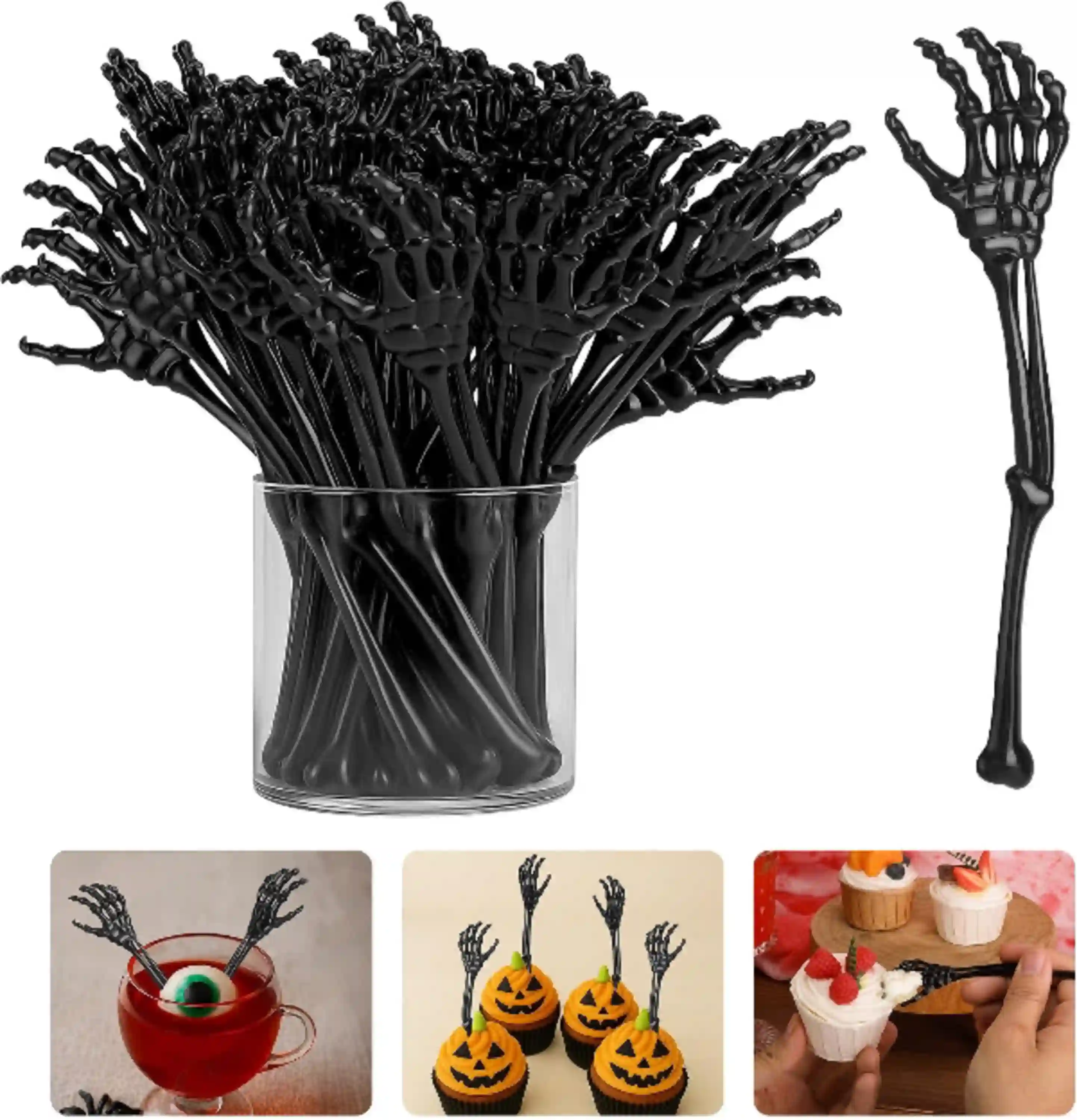 RunNico 60 Pcs Halloween Skeleton Cocktail Stirrers Reusable Plastic Drink Swizzle Sticks Set