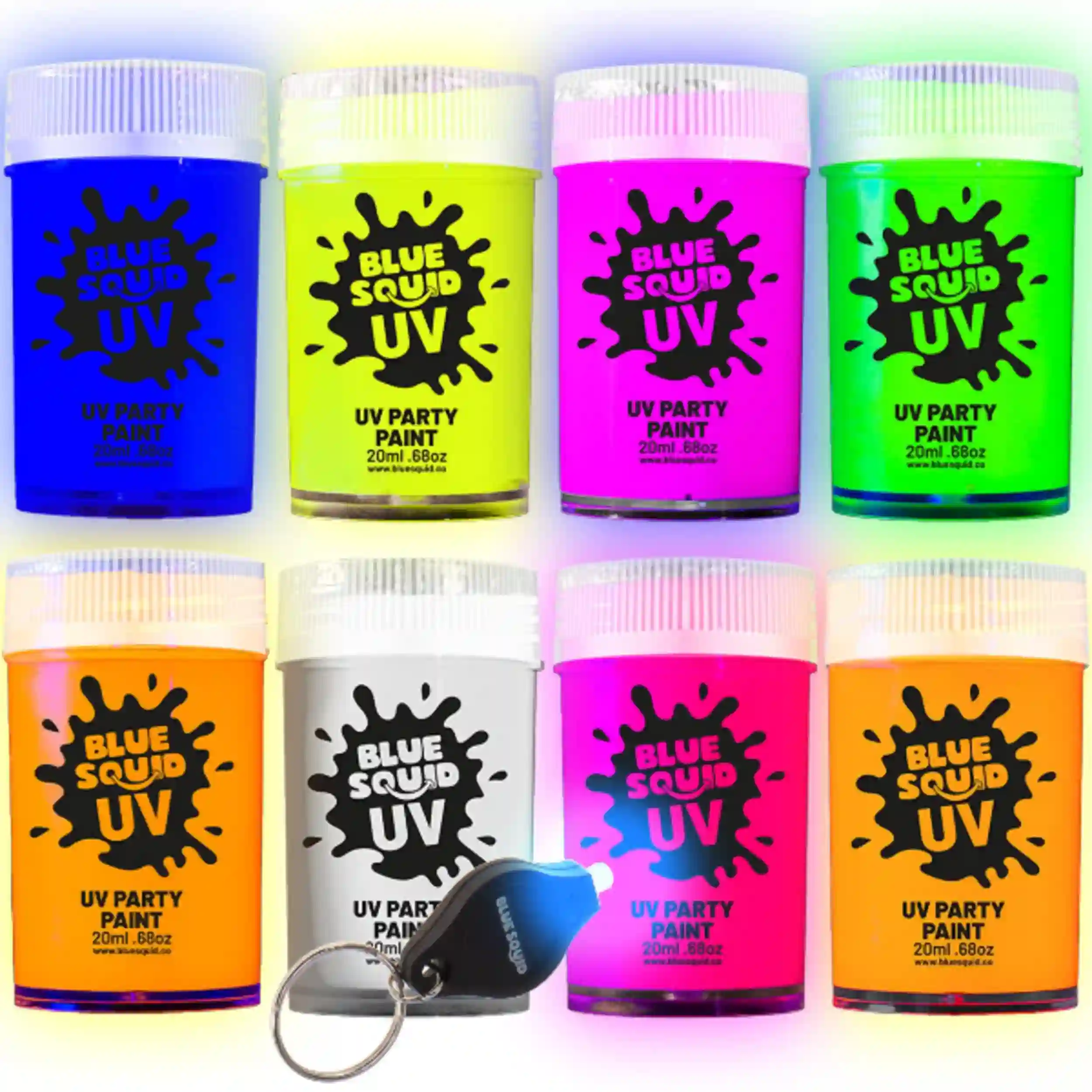 Blue Squid UV Body Paint 8 Pots Set with Mini Black Light Torch