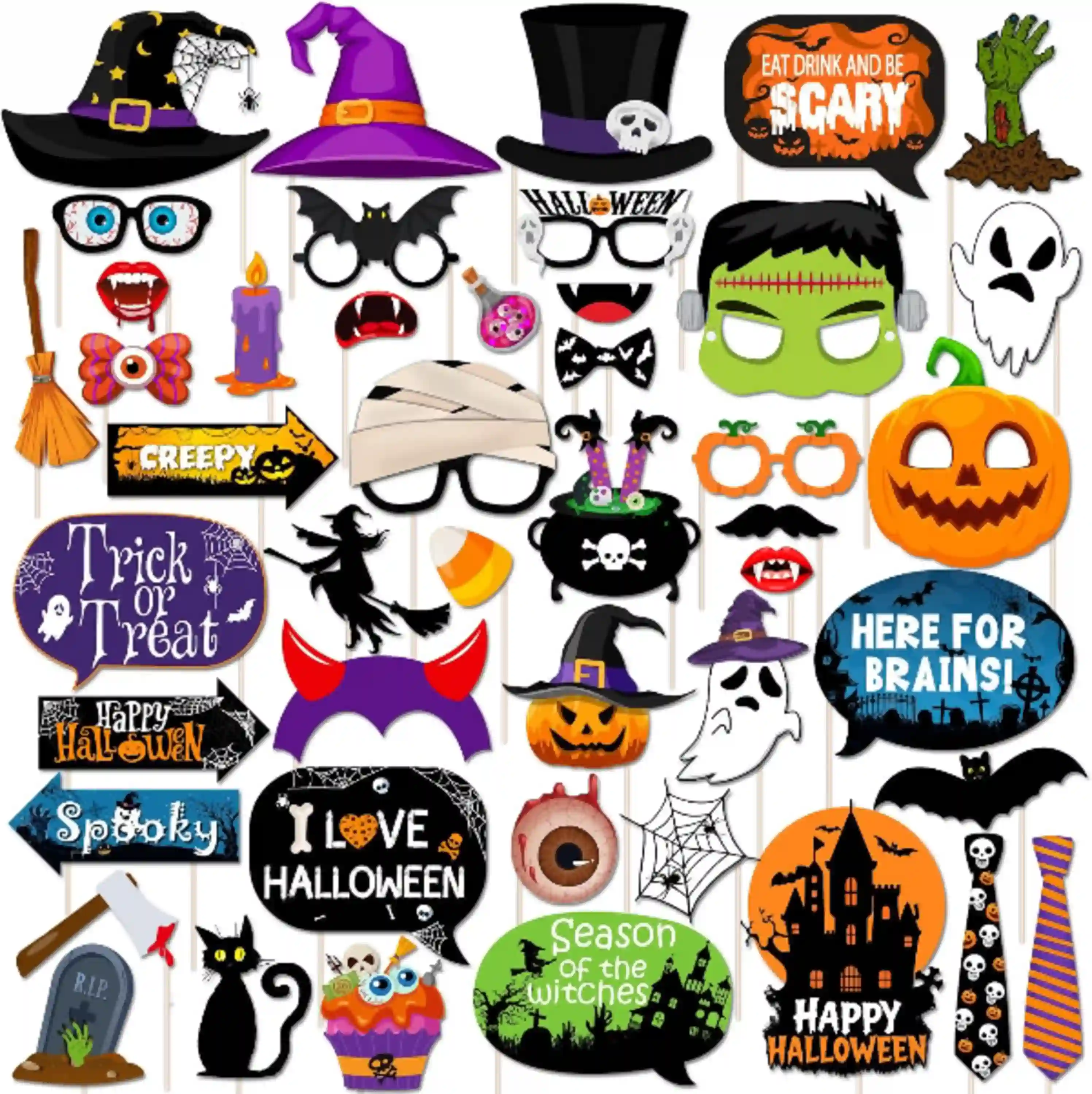HAKOTI 45Pcs Halloween Photo Booth Props Kit Scary Selfie Props Accessories