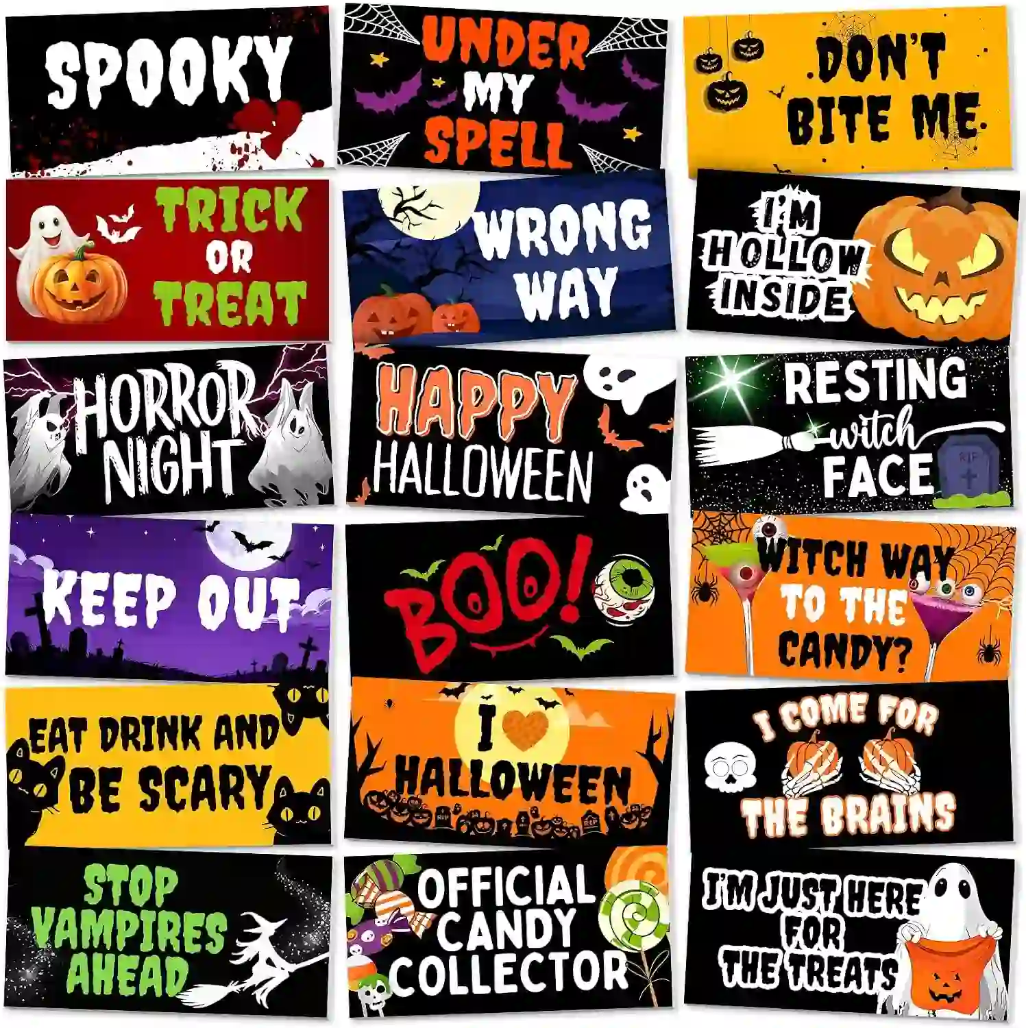 Beeveer 24 Designs Halloween Photo Booth Props Double Sided PVC Selfie Signs