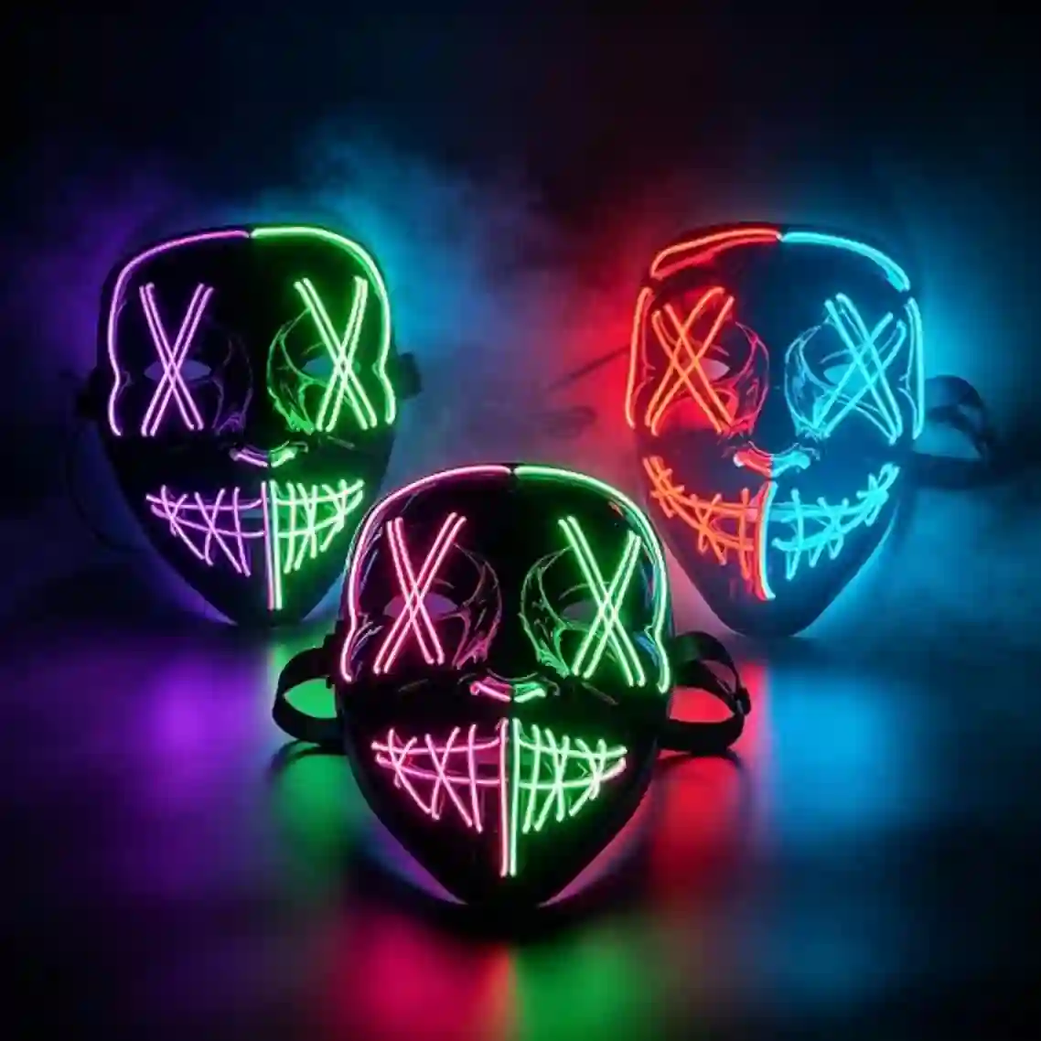 3 Pack LED Light Up Halloween Masks for Adults Glowing Cosplay Mixed Color Mask Set