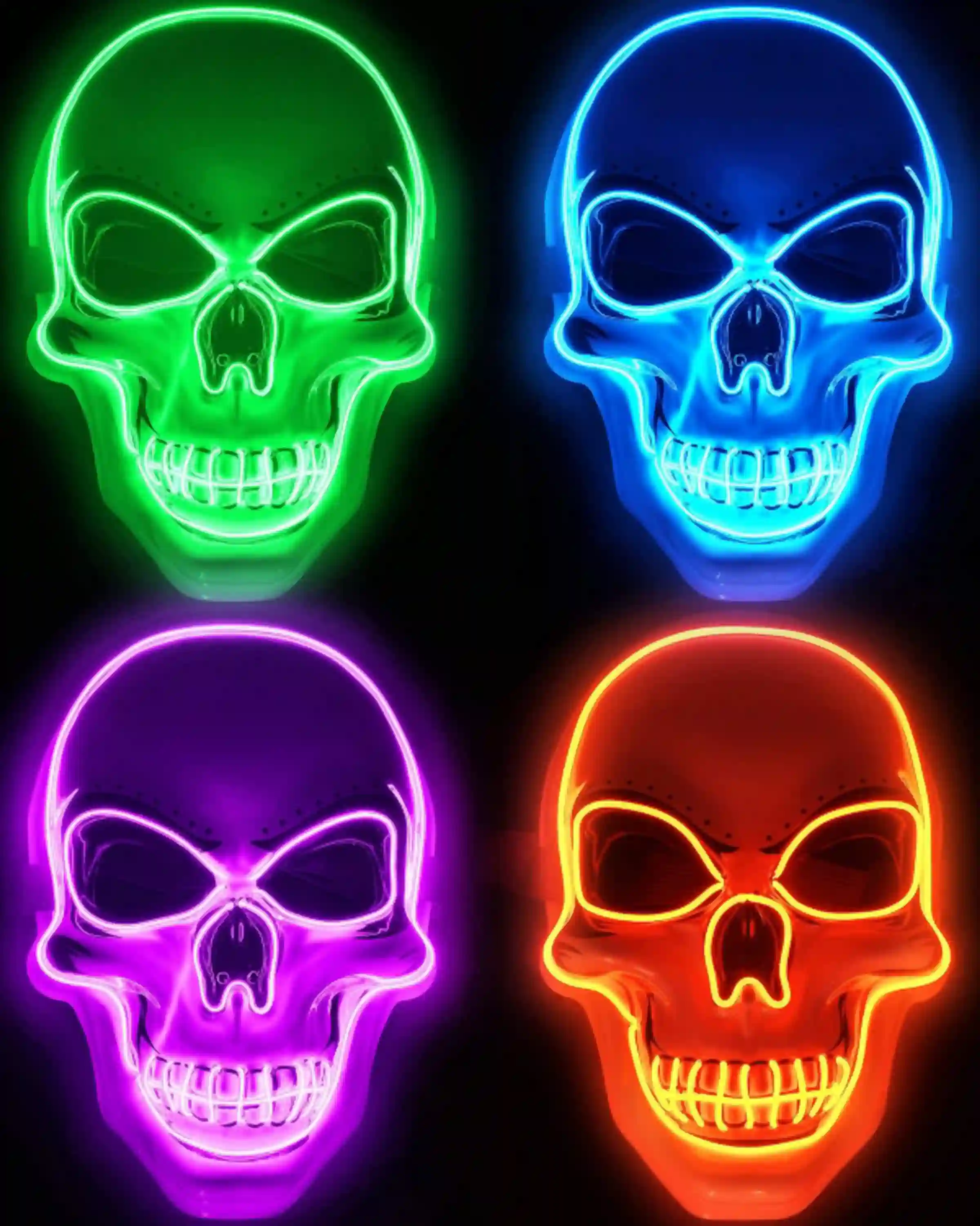 Vinsot 4 Pack Halloween LED Light Up Skeleton Mask Set