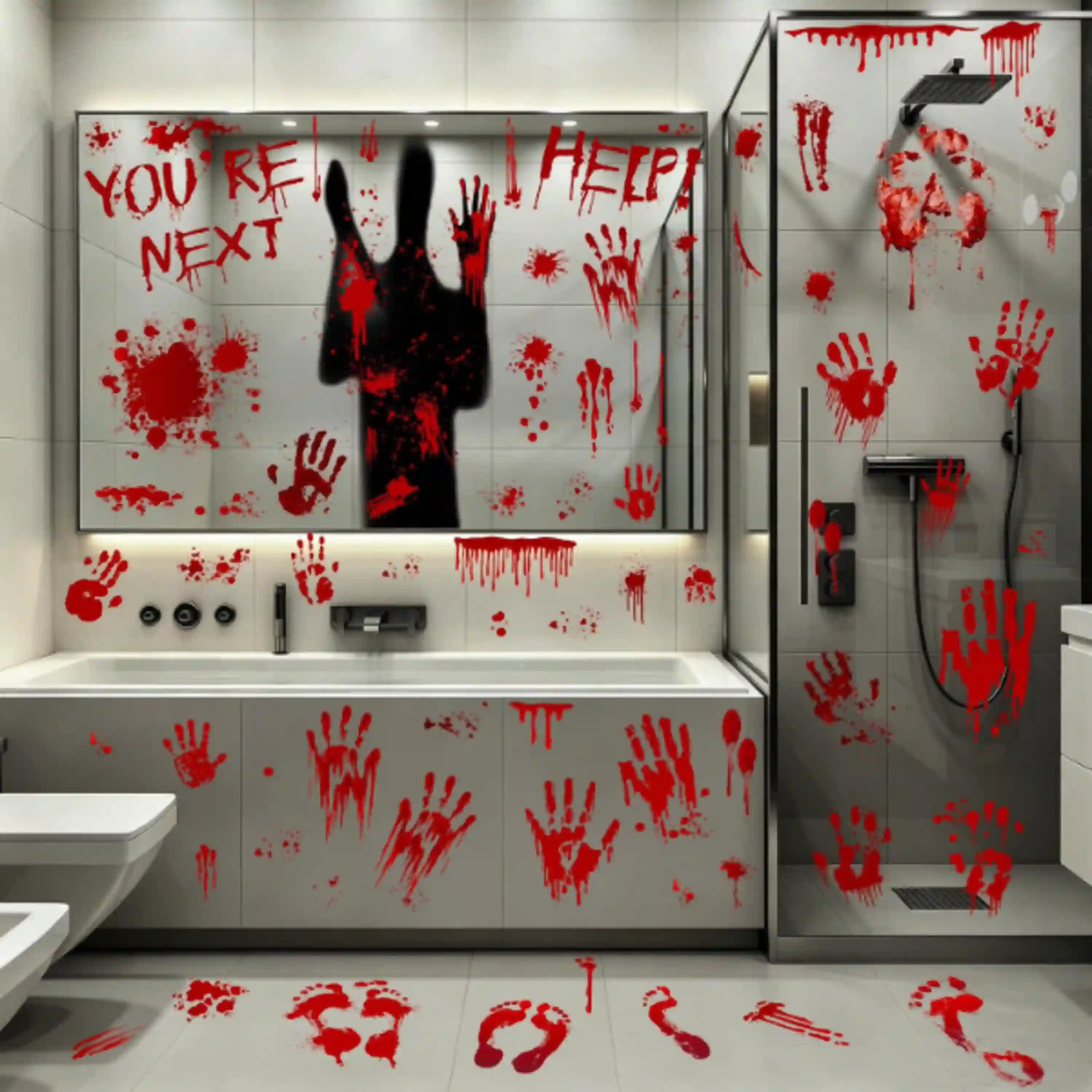 Traplace 67PCS Bloody Halloween Handprint and Footprint Window Clings