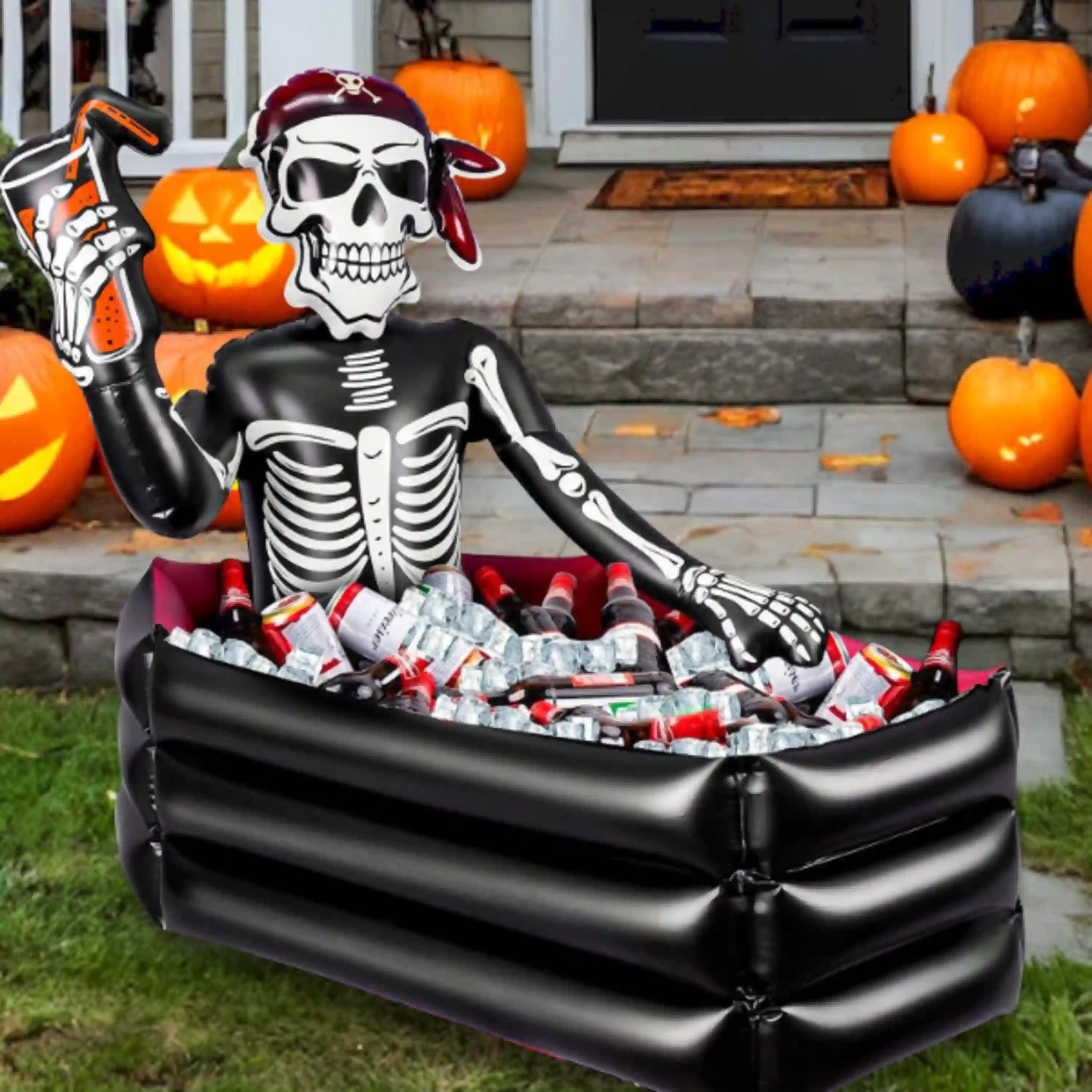 MGparty 39 Inch Halloween Inflatable Skeleton Drink Cooler