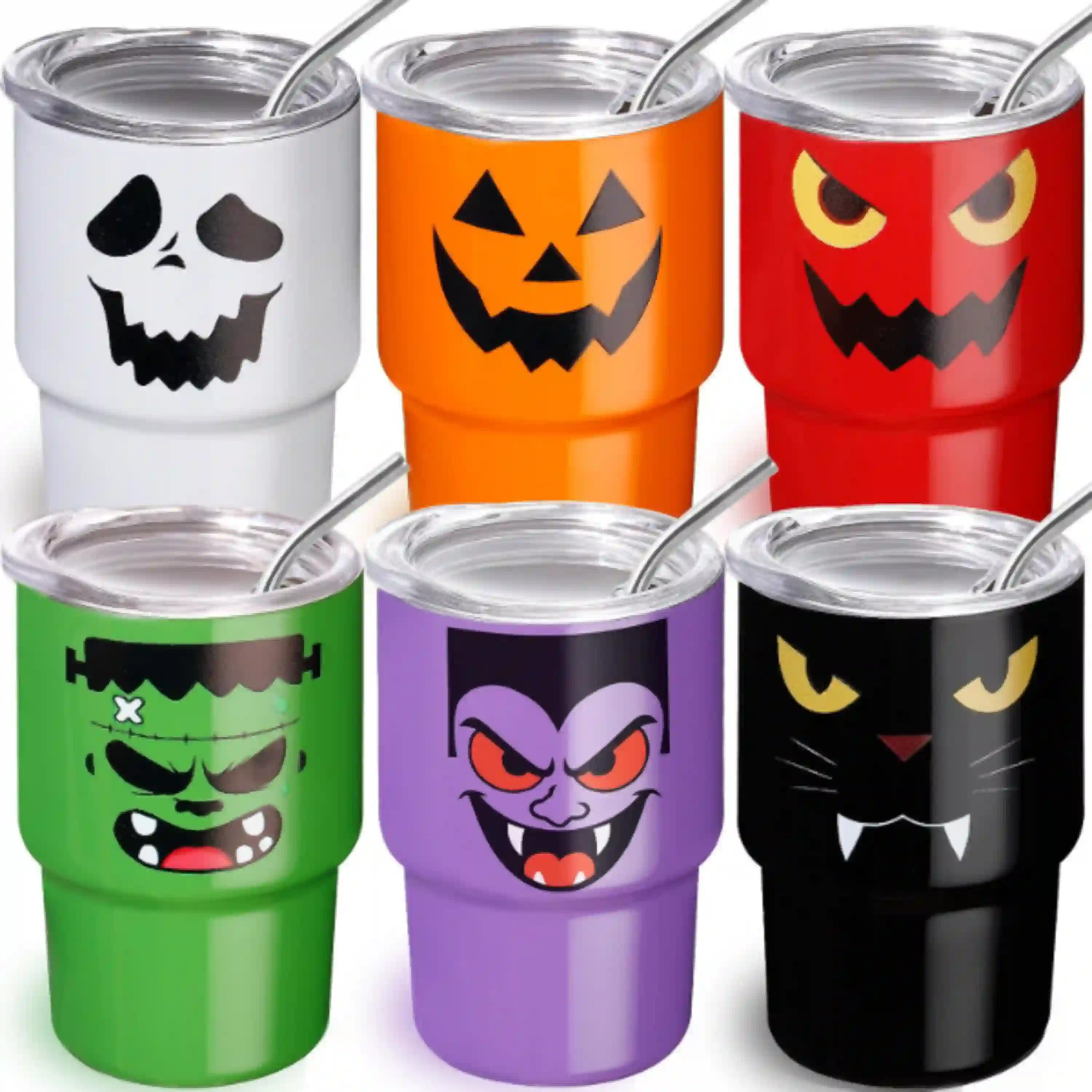 FOGWOWO 6 Pack 3 oz Halloween Shot Glasses Mini Tumblers with Straw and Lid