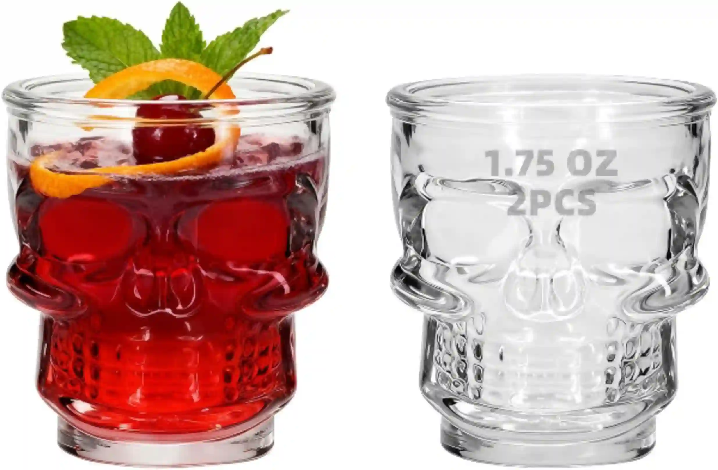REUJIHXY 2Pcs 1.75 Oz Skull Face Heavy Base Shot Glass Set