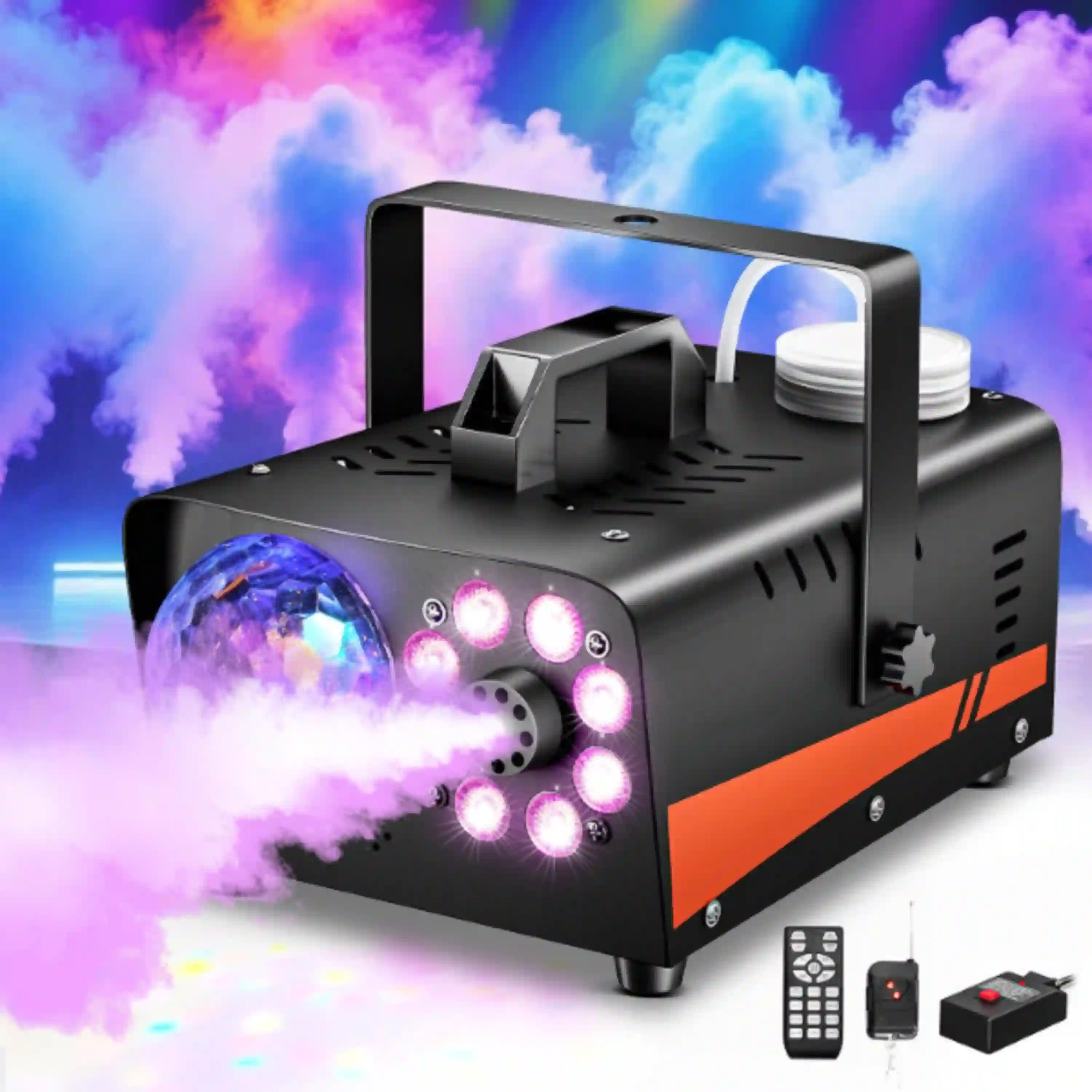 Dashsafe 1200W Fog Machine with Disco Lights and 13 Color LED Effects