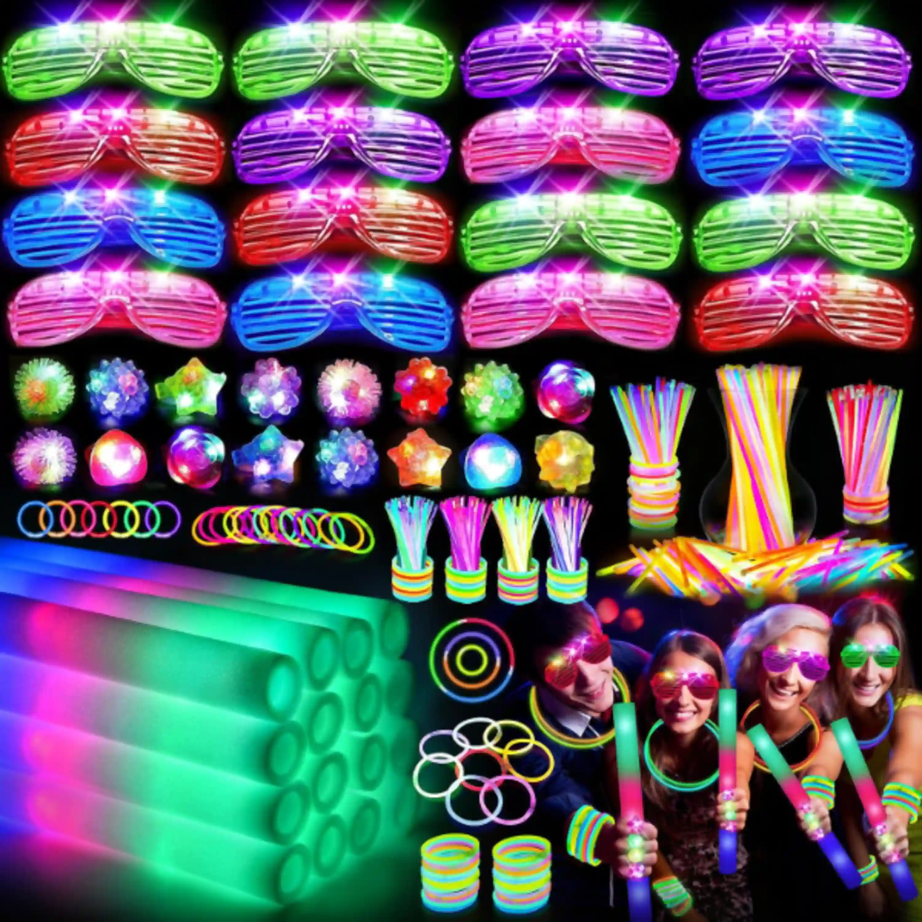OLUPP 150 PCS Glow in the Dark Party Supplies Light Up Favors Pack