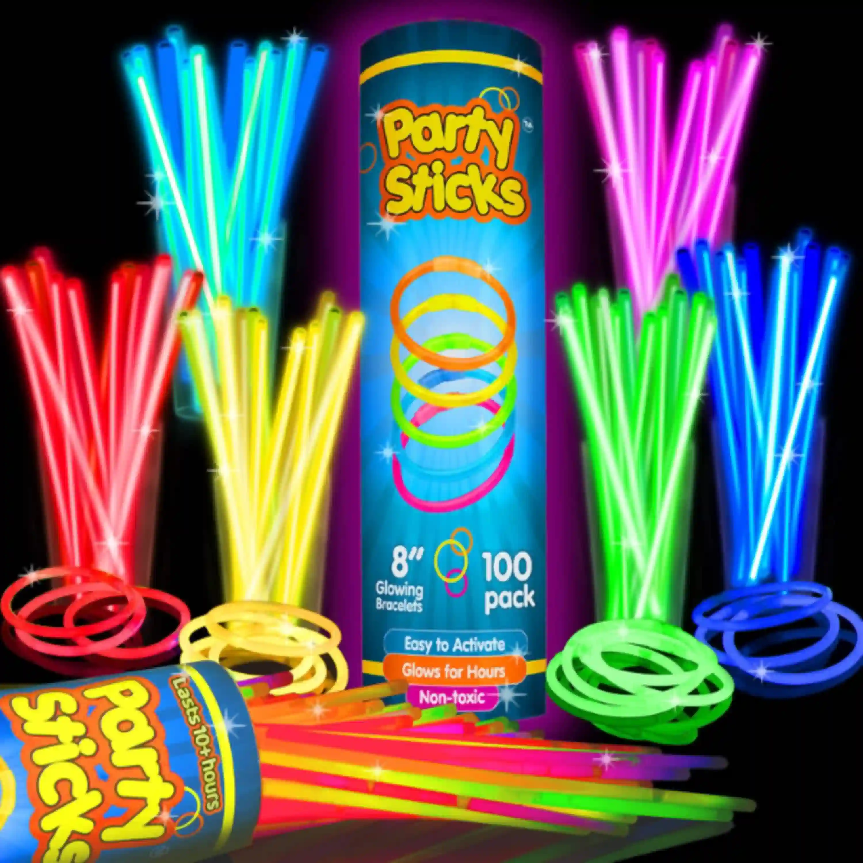 PartySticks Glow Sticks 100 Pack Eight Inch Glow in the Dark Party Favors Set