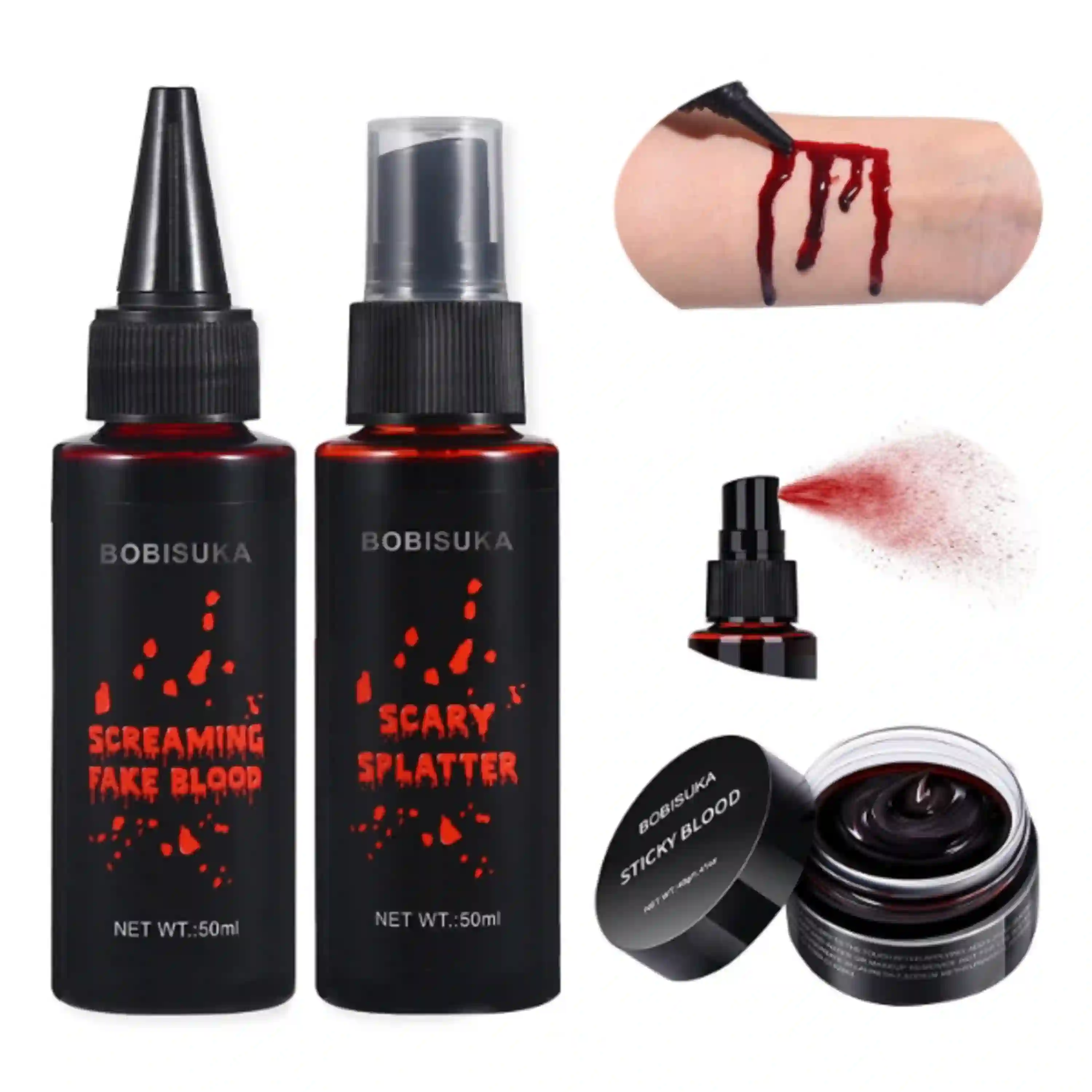 BOBISUKA 3PCS Halloween Fake Blood Makeup Kit SFX Coagulated Spray Dripping Set