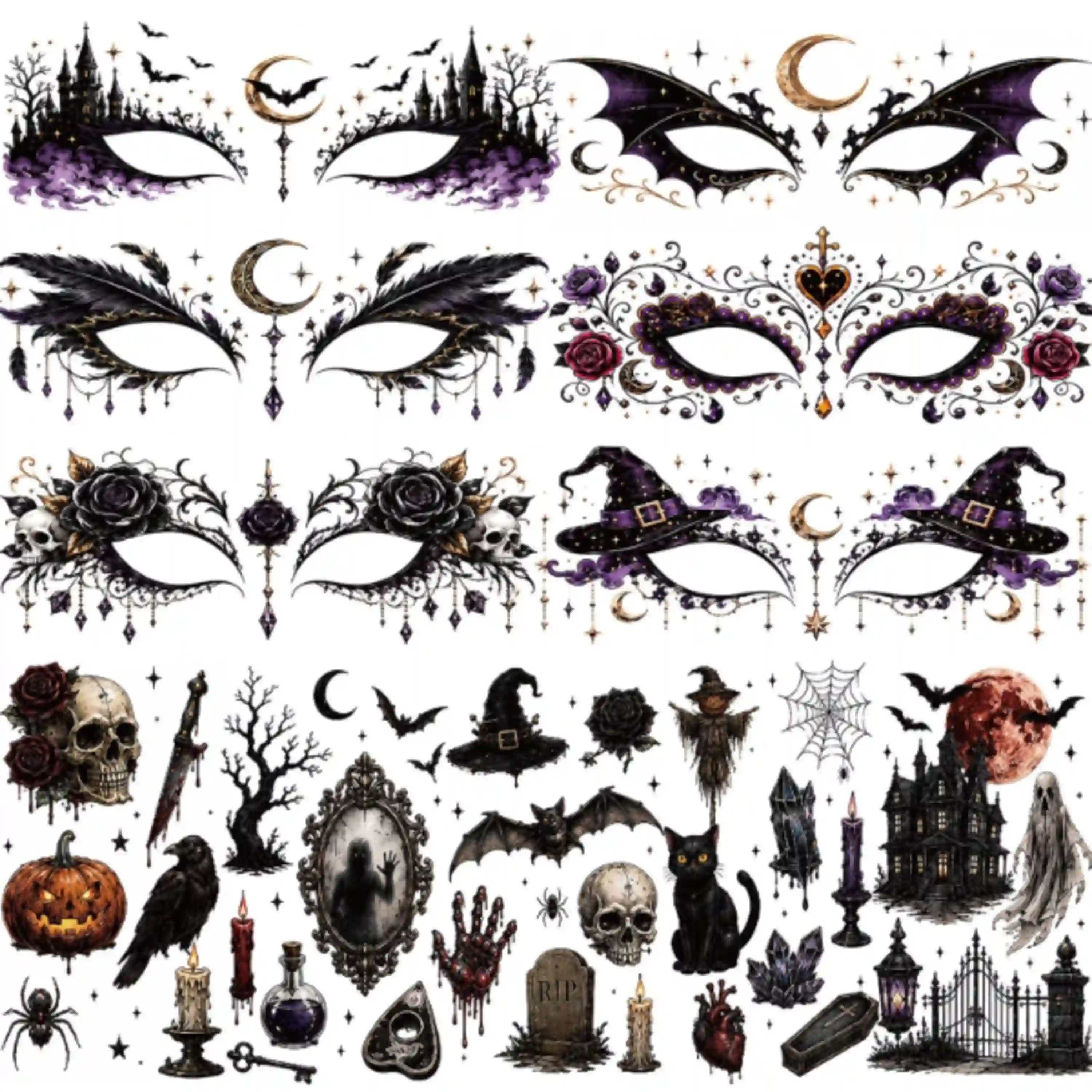 20 Sheets Halloween Eye Shadow Face Temporary Tattoos Gothic Fake Tattoos