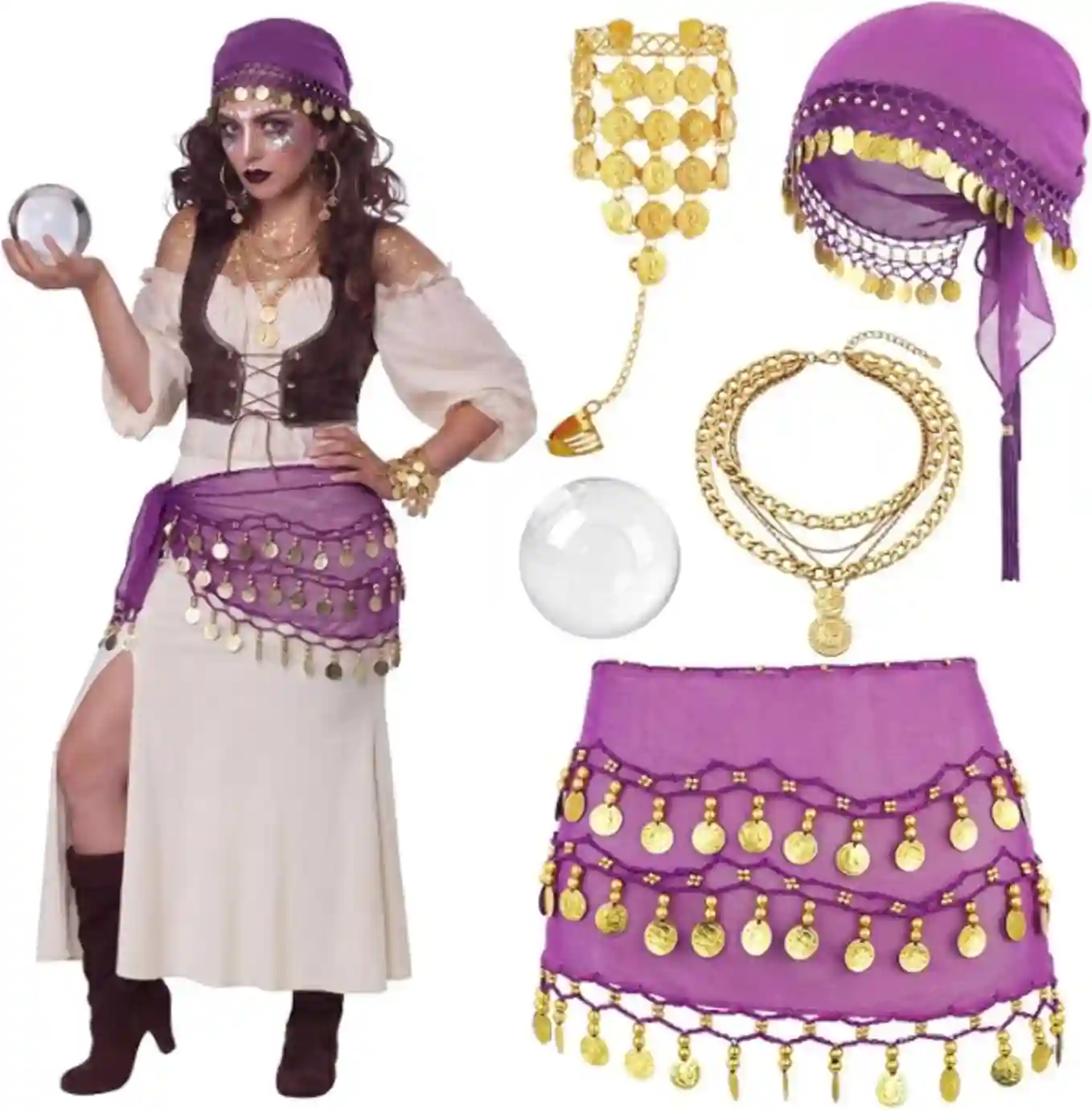 5 Pcs Fortune Teller Costume Accessories for Women Tarot Reader Set
