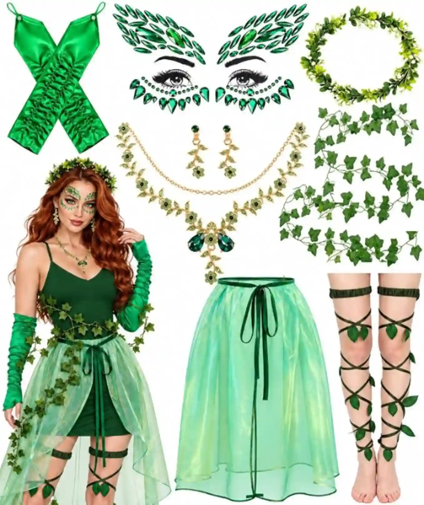 8 Pcs Halloween Ivy Costume Accessories Set for Women Green Leaf Dress Up