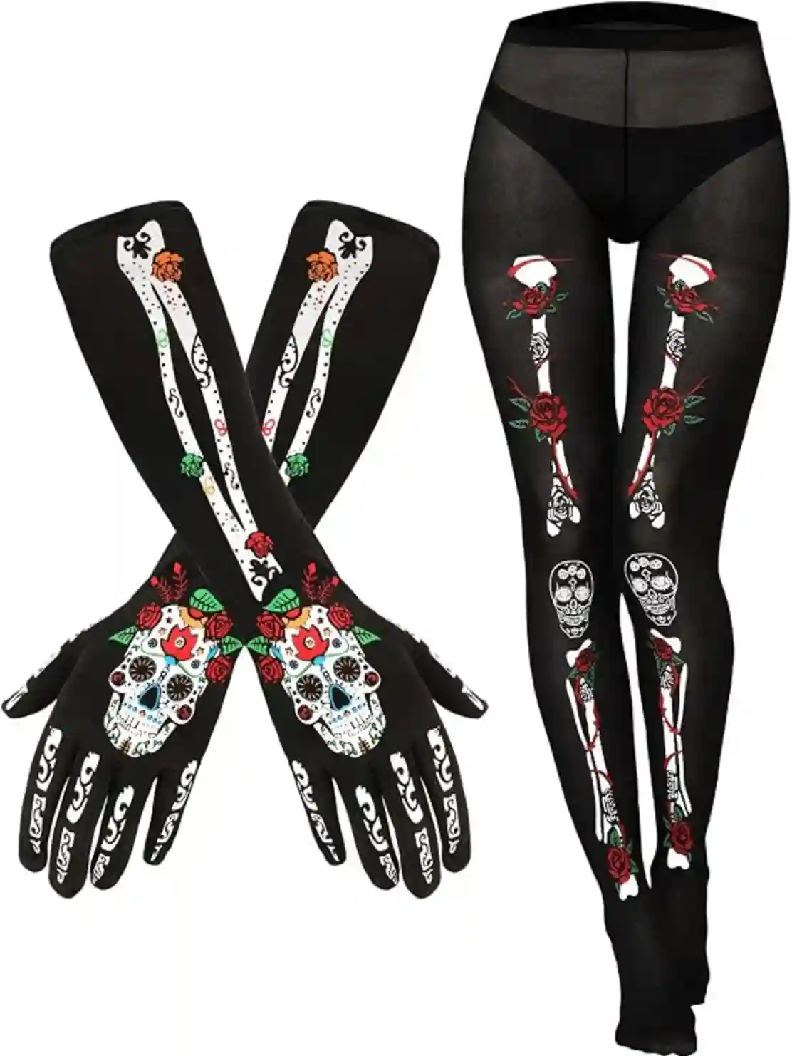 Jansun Skeleton Tights and Gloves Set Halloween Costume