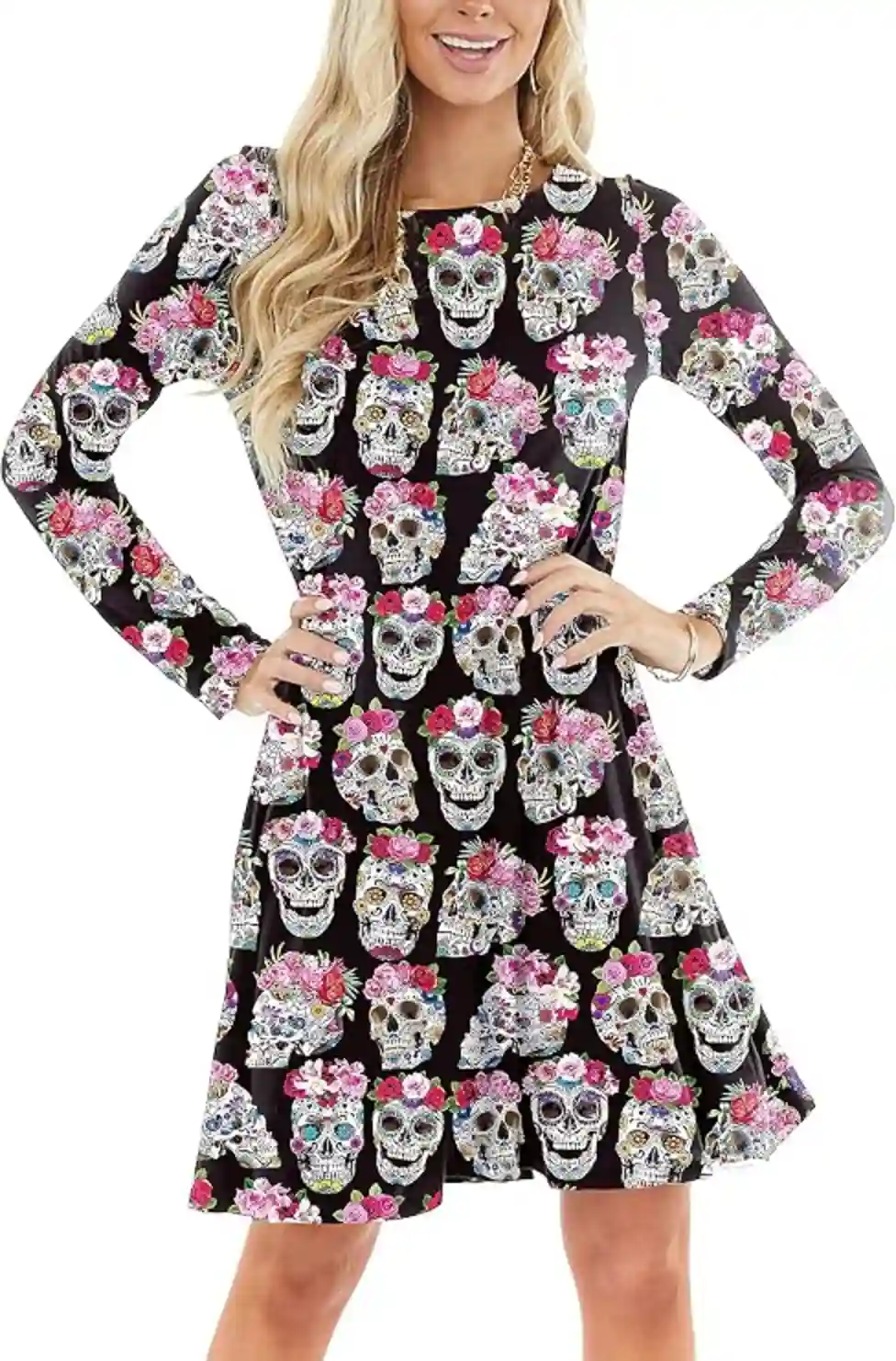 Deerose Women Halloween Dress with Pockets Funny Long Sleeve Outfits