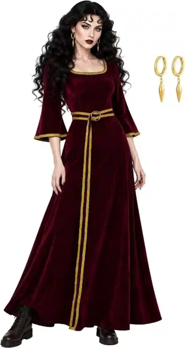 Mother Gothel Costume Women Red Velvet Renaissance Dress