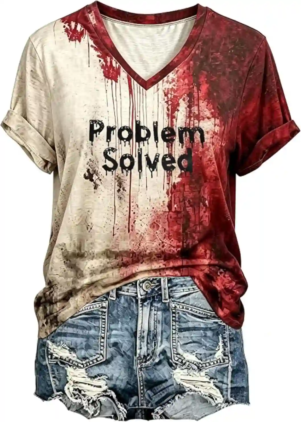 Womens Funny Problem Solved Bloody T Shirt Halloween Graphic Tee