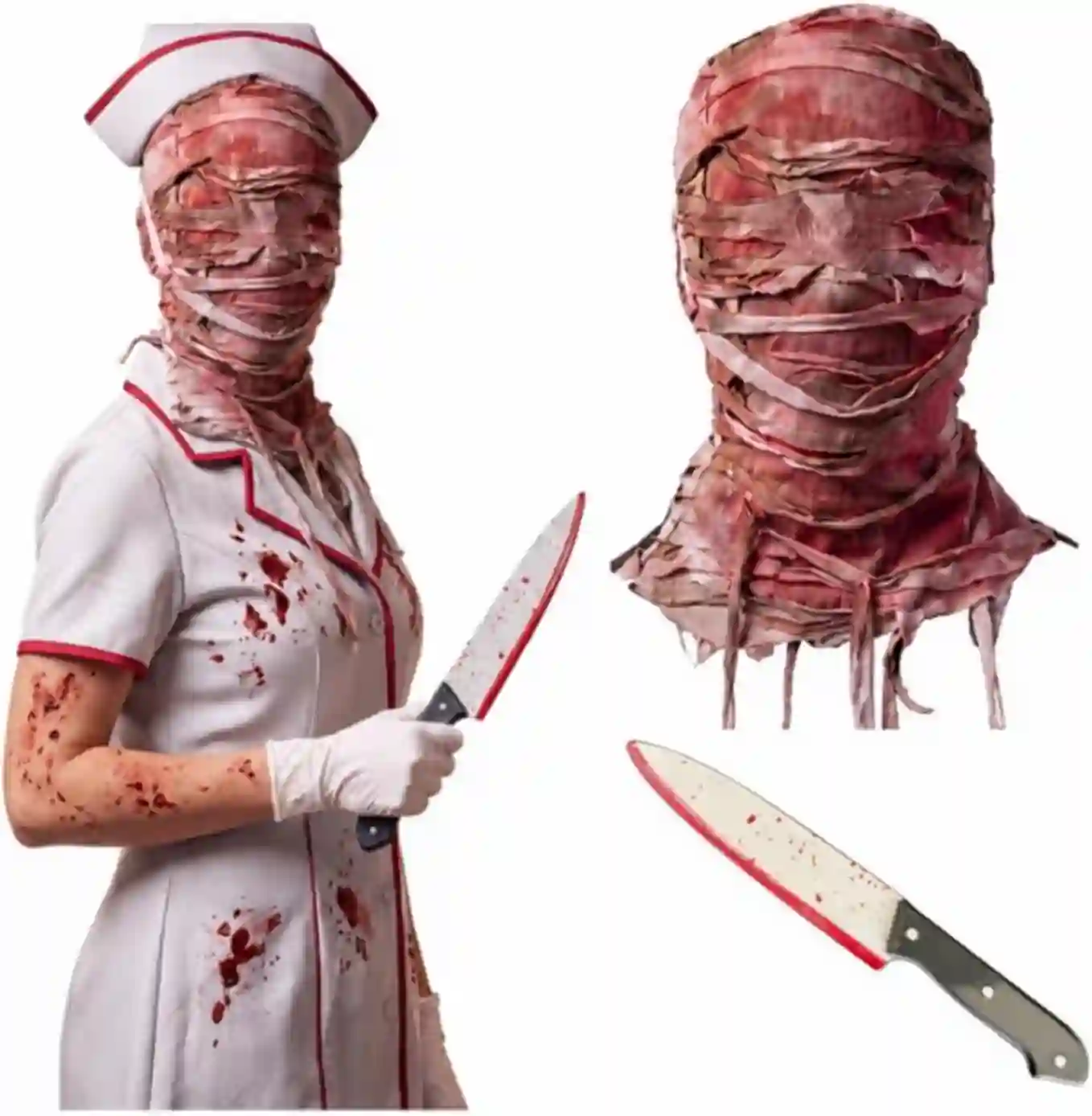 Bonuci Halloween Gory Horror Nurse Killer Mummy Costume Accessories