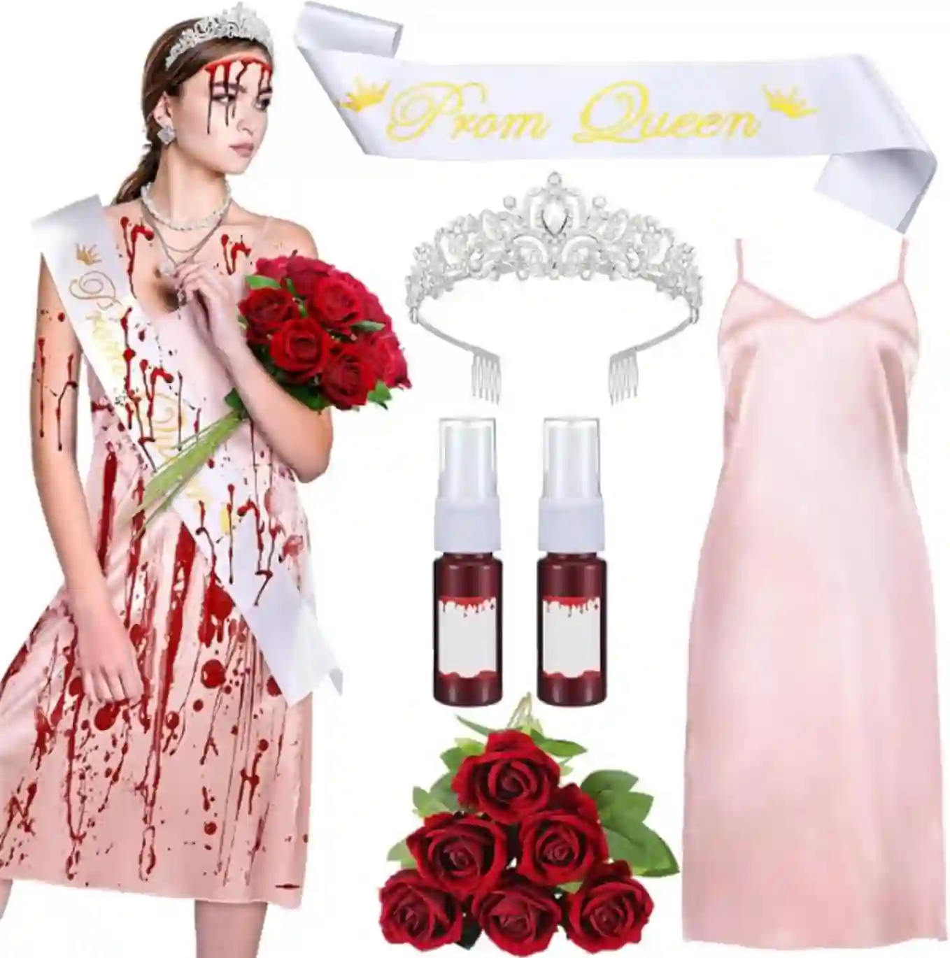 Bunnycool Prom Queen Halloween Costume Accessories Bloody Nightgown Dress Set