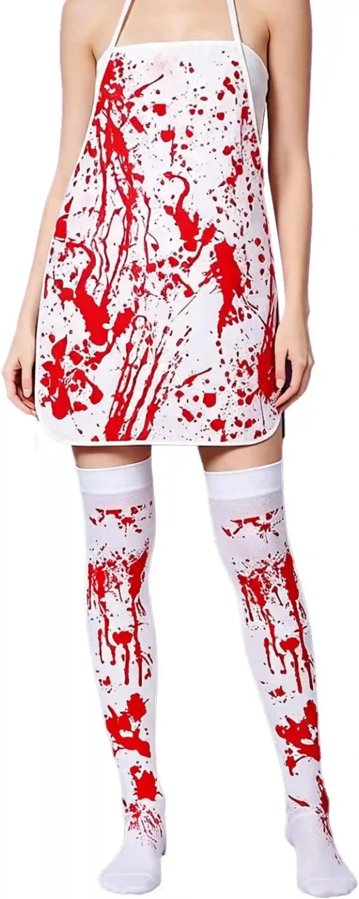 Kefley Blood Splatter Costume Bloody Apron and Thigh High Stockings Set