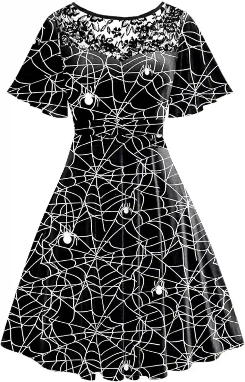 AOBUTE Women Halloween Dress Lace Flutter Sleeve A-Line Party Dress