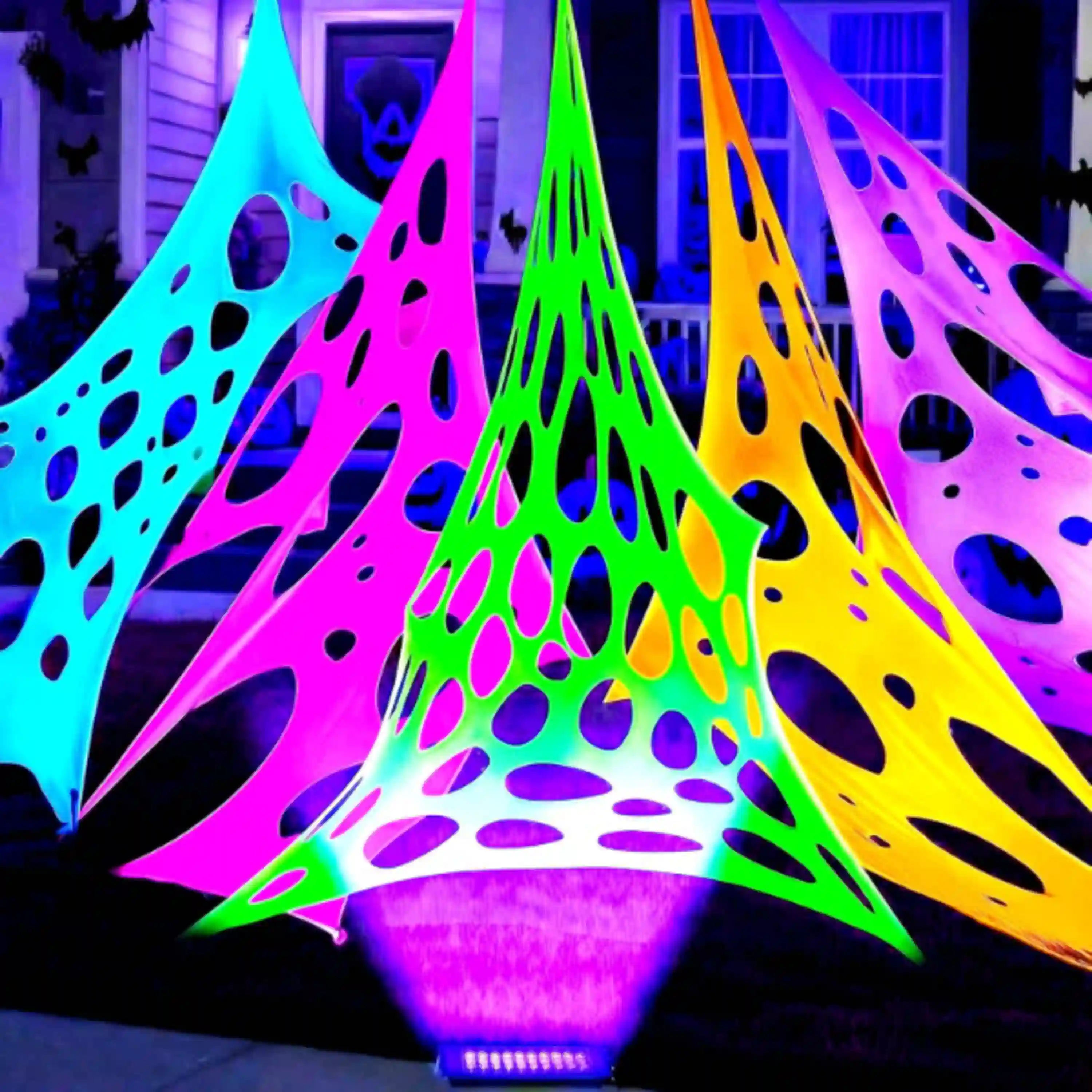 wymulot 1300 Sqft Glow in Dark 5 Colors Uncut Giant Spider Web Outdoor Decor with Black Light