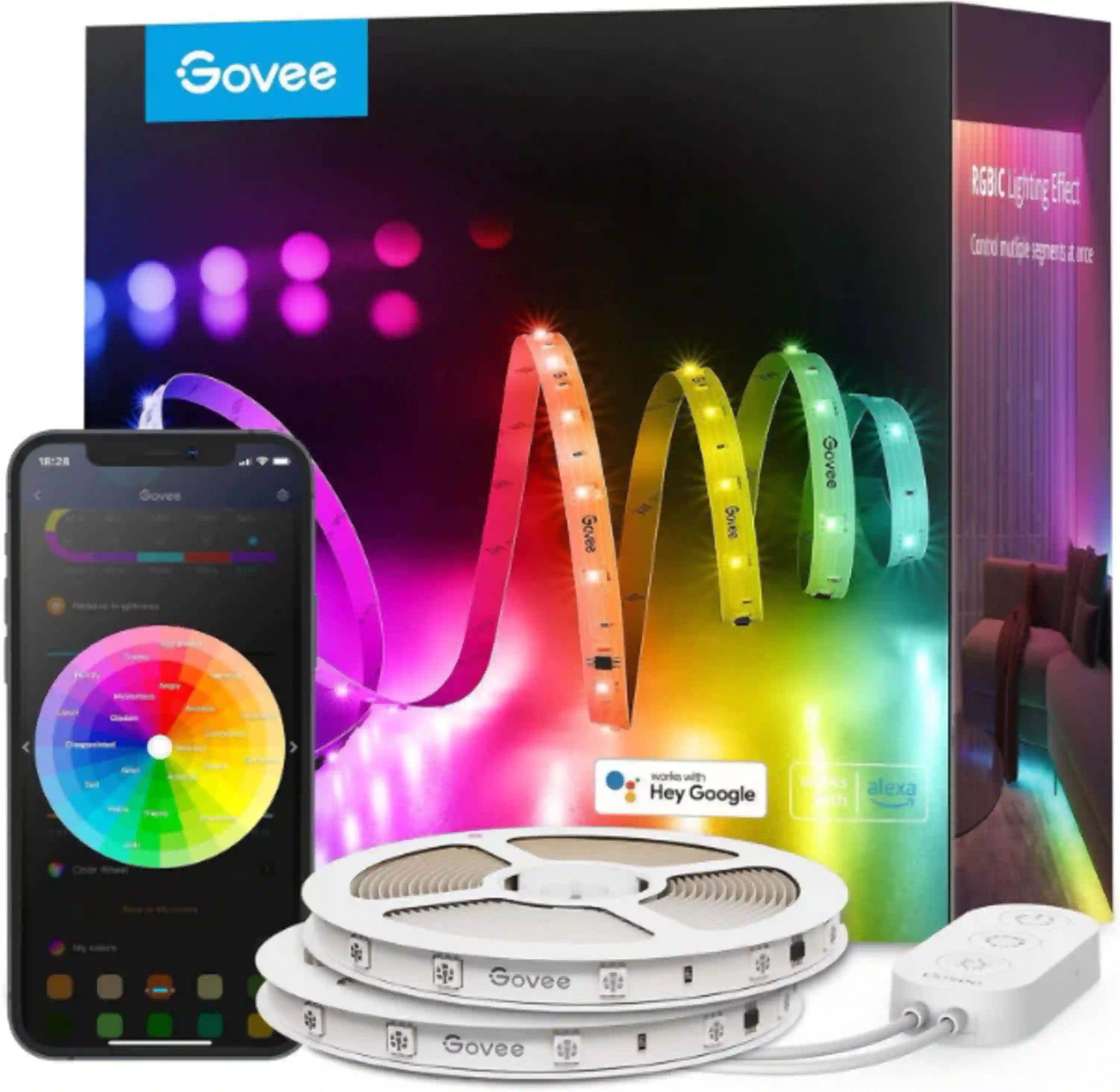 Govee 100ft RGBIC LED Strip Lights Work with Alexa and Google Assistant WiFi App Control