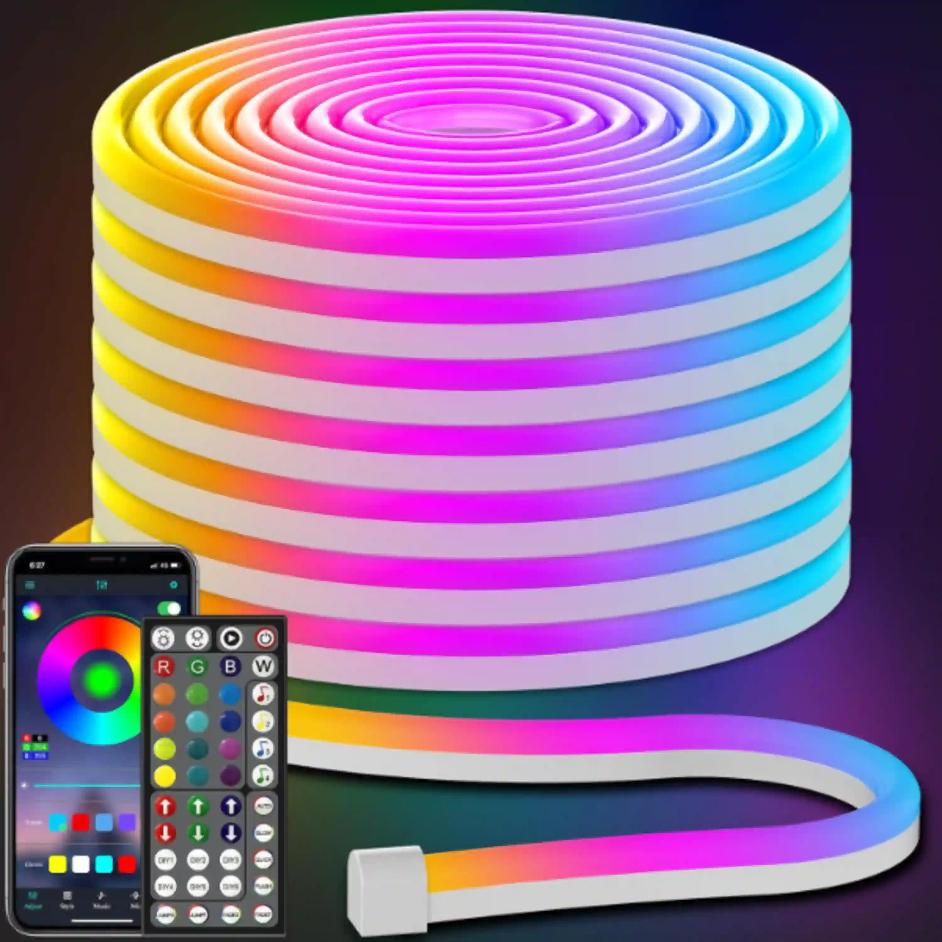 AILBTON 50FT Neon Rope Lights RGB LED Strip Lights Waterproof IP67 DIY Design Music Sync Remote Control